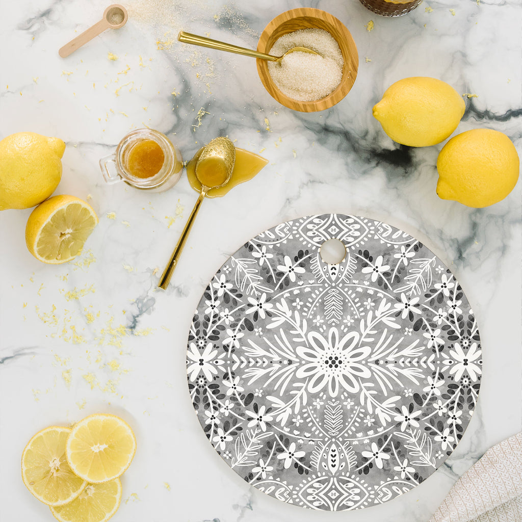 Marta Barragan Camarasa Intricate Floral Symmetry Cutting Board Round