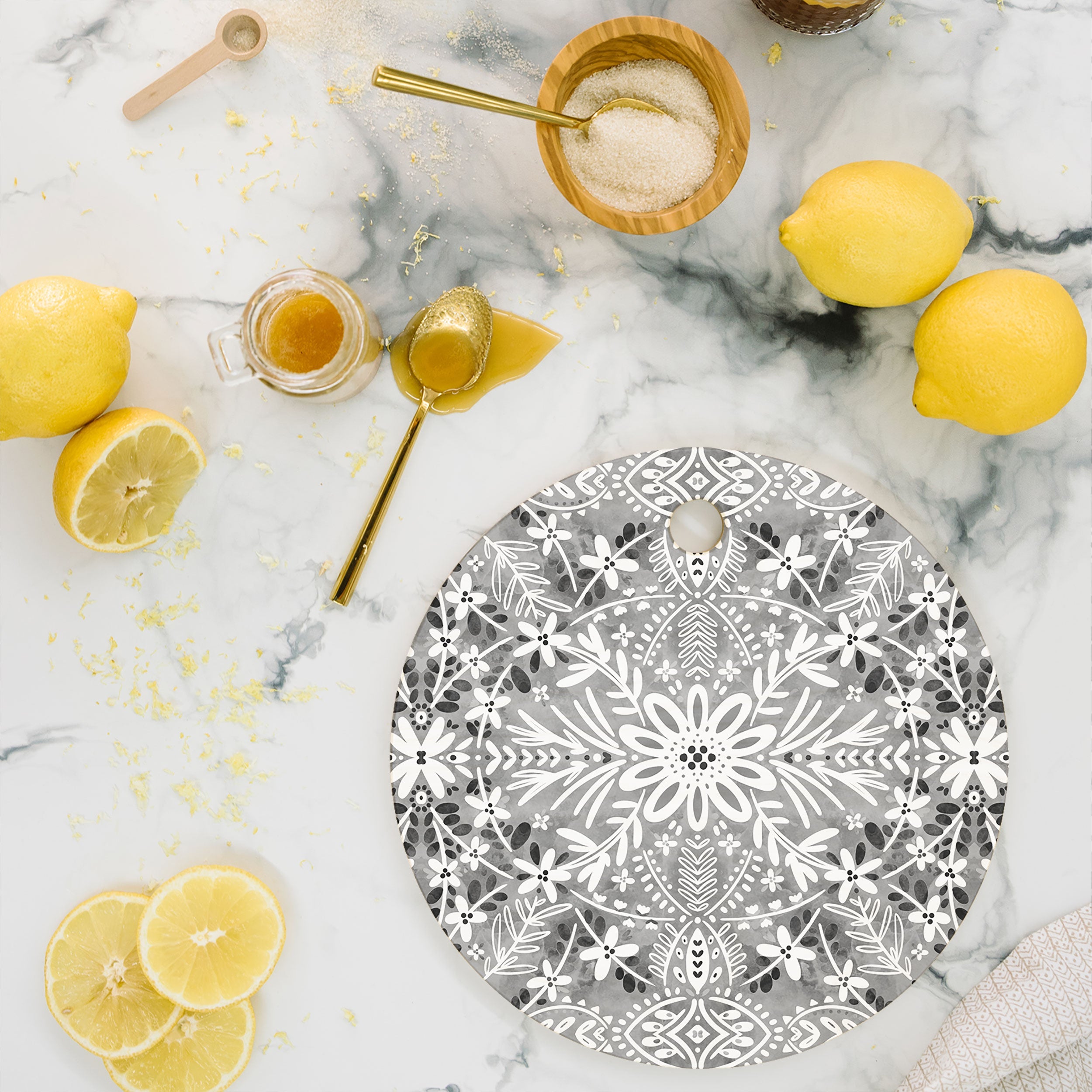 Marta Barragan Camarasa Intricate Floral Symmetry Cutting Board Round