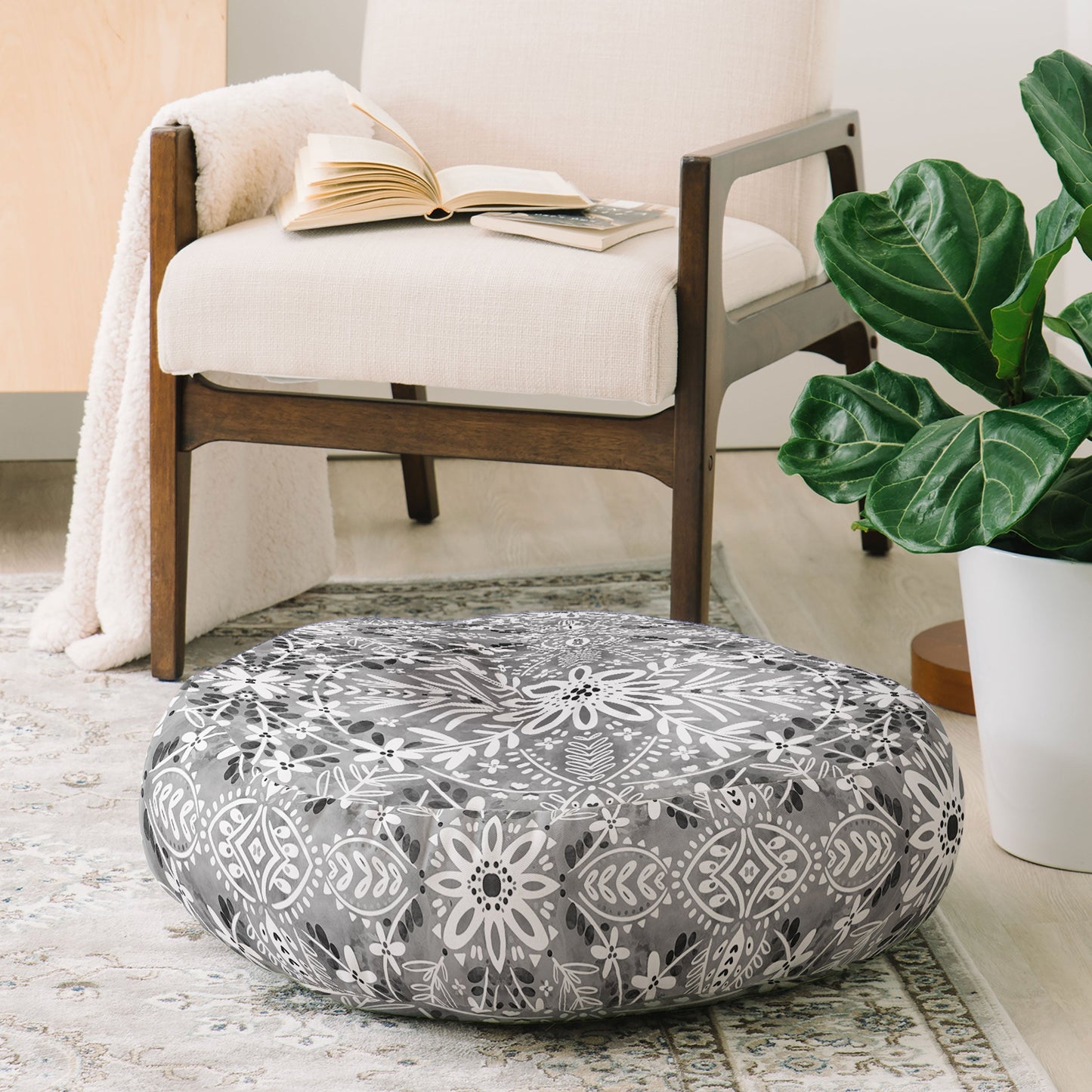 Marta Barragan Camarasa Intricate Floral Symmetry Floor Pillow Round