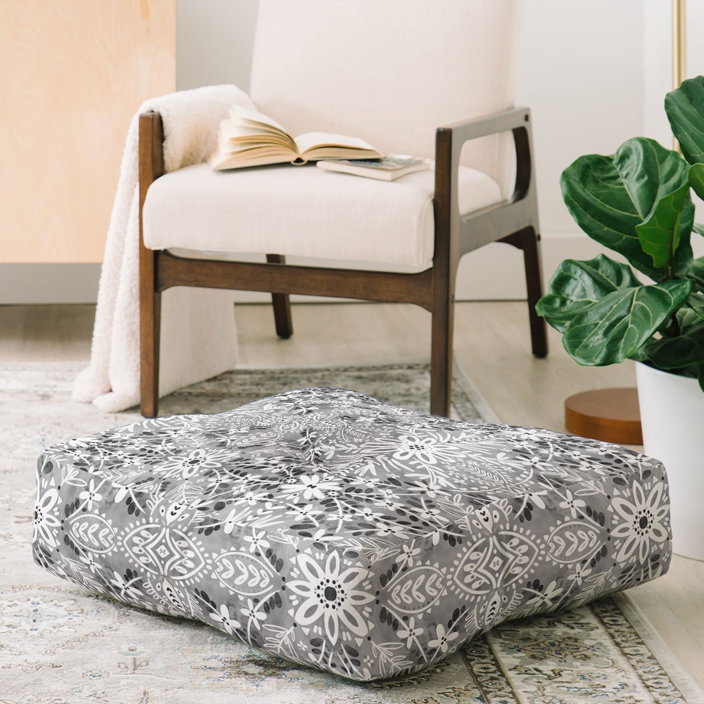 Marta Barragan Camarasa Intricate Floral Symmetry Floor Pillow Square