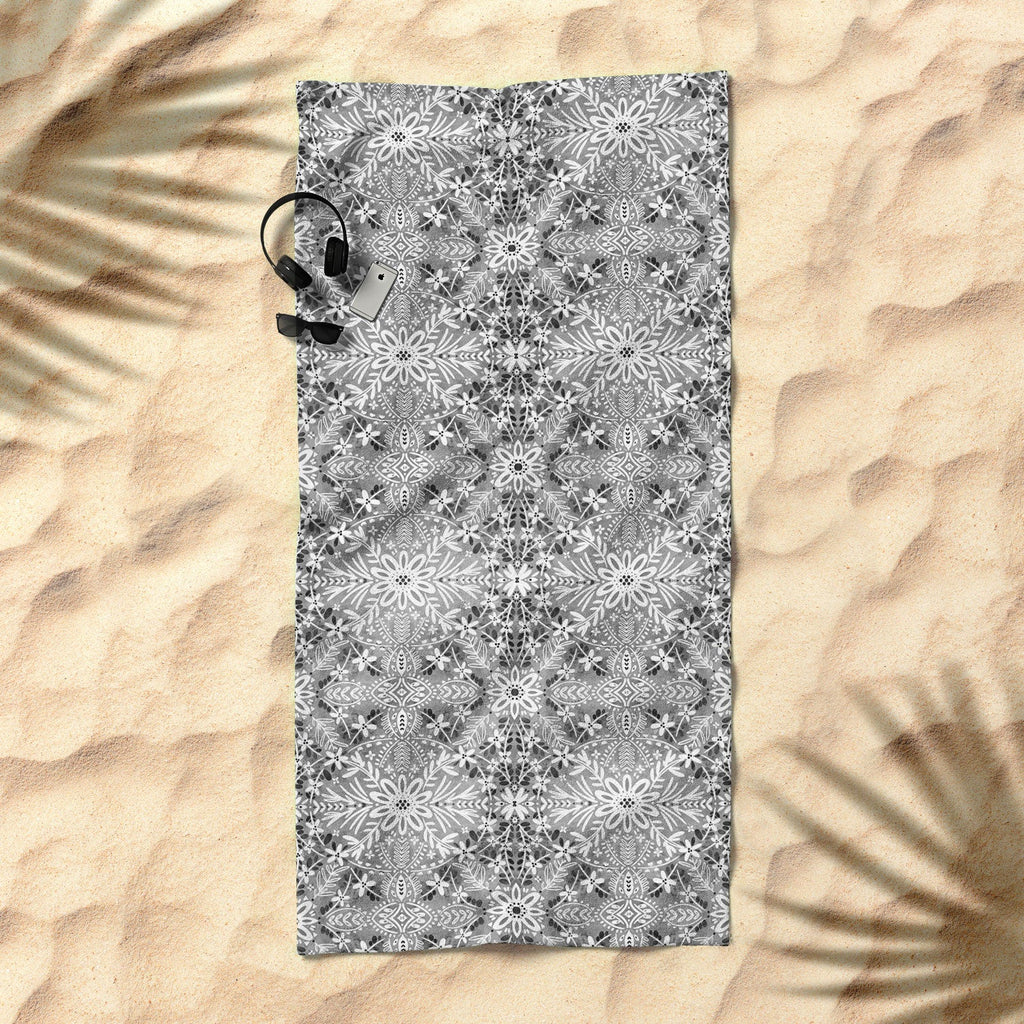 Marta Barragan Camarasa Intricate Floral Symmetry Beach Towel