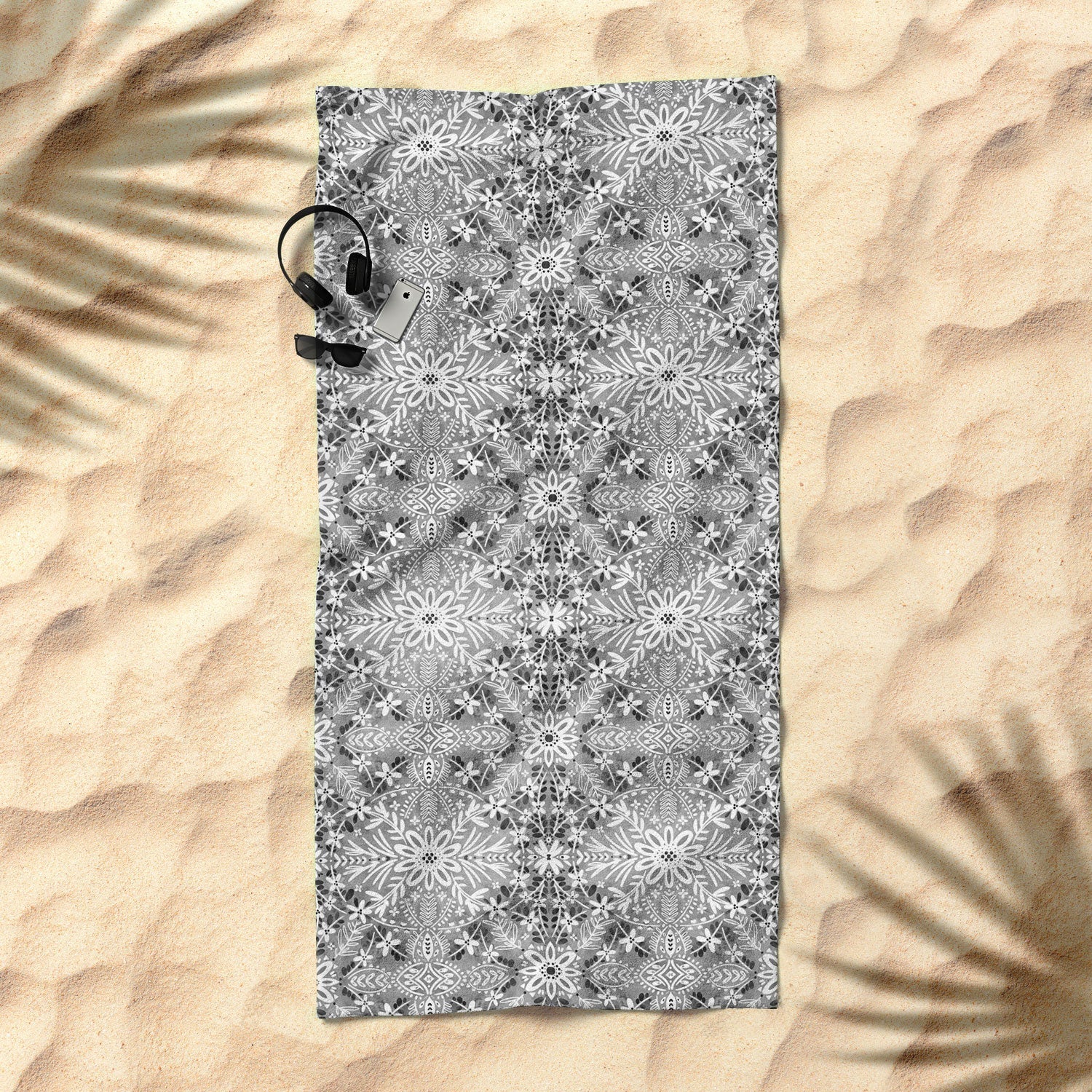 Marta Barragan Camarasa Intricate Floral Symmetry Beach Towel