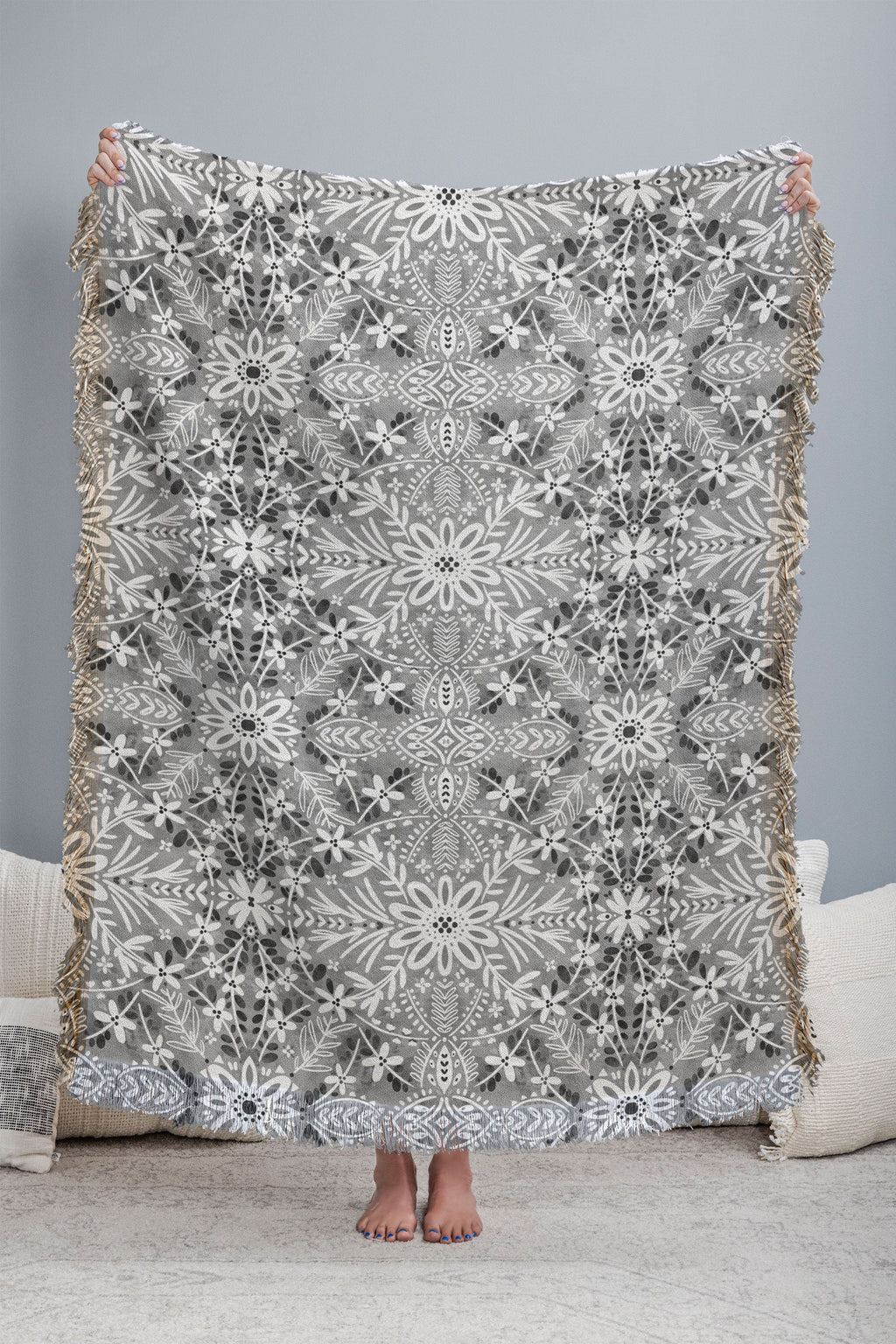 Marta Barragan Camarasa Intricate Floral Symmetry Throw Blanket