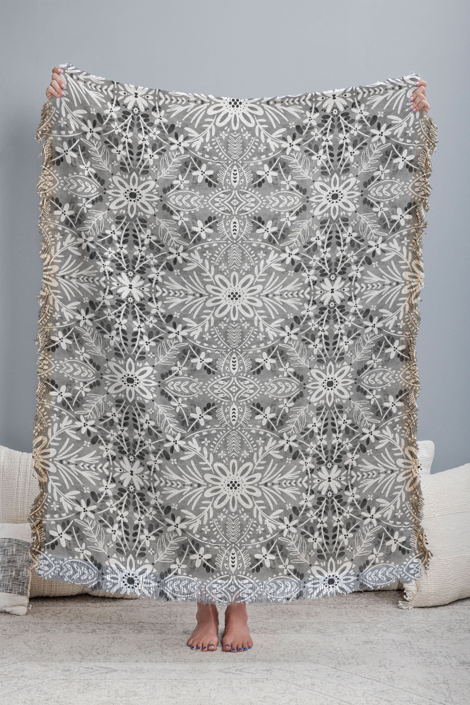 Marta Barragan Camarasa Intricate Floral Symmetry Throw Blanket