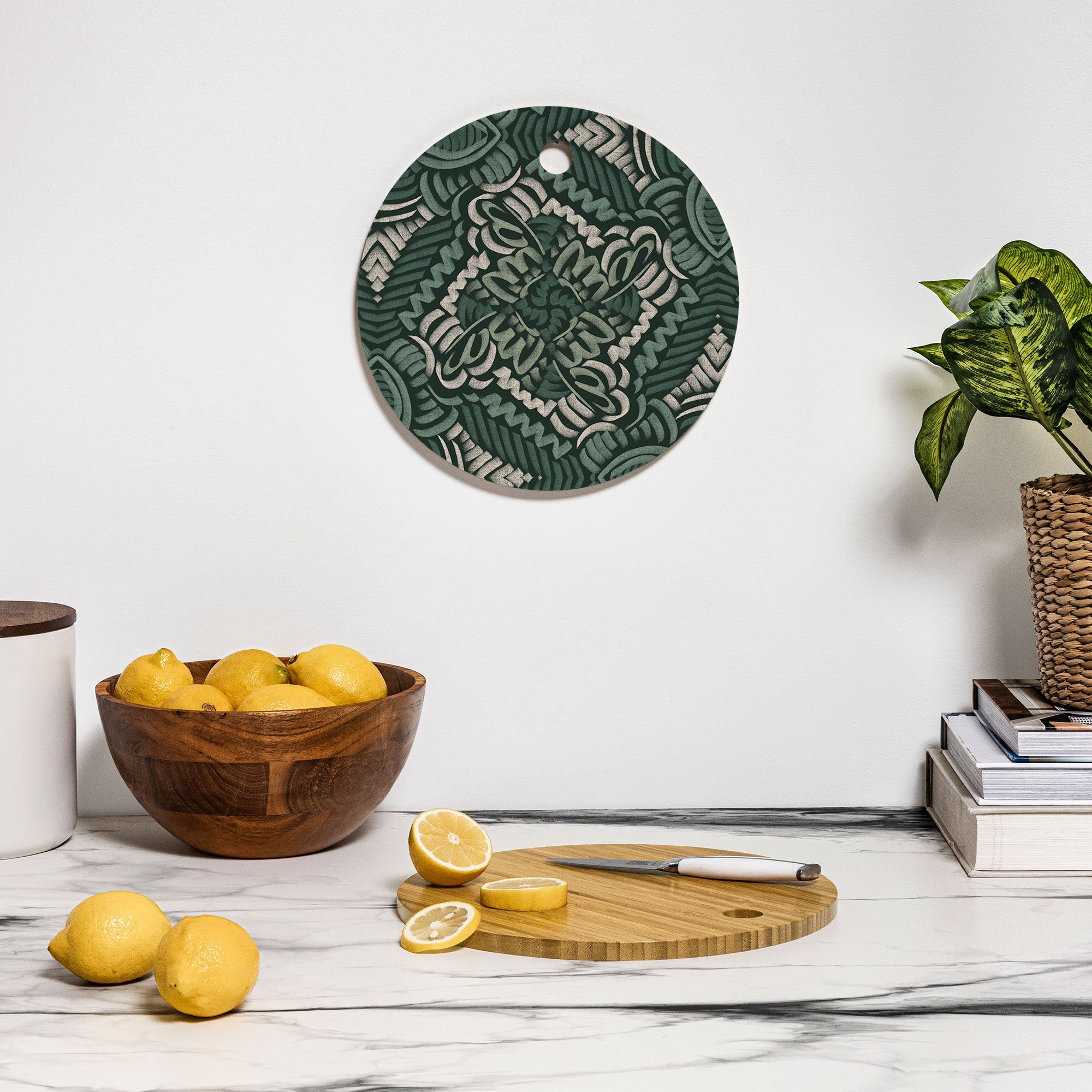 Marta Barragan Camarasa Intricate Forest Mosaic Cutting Board Round