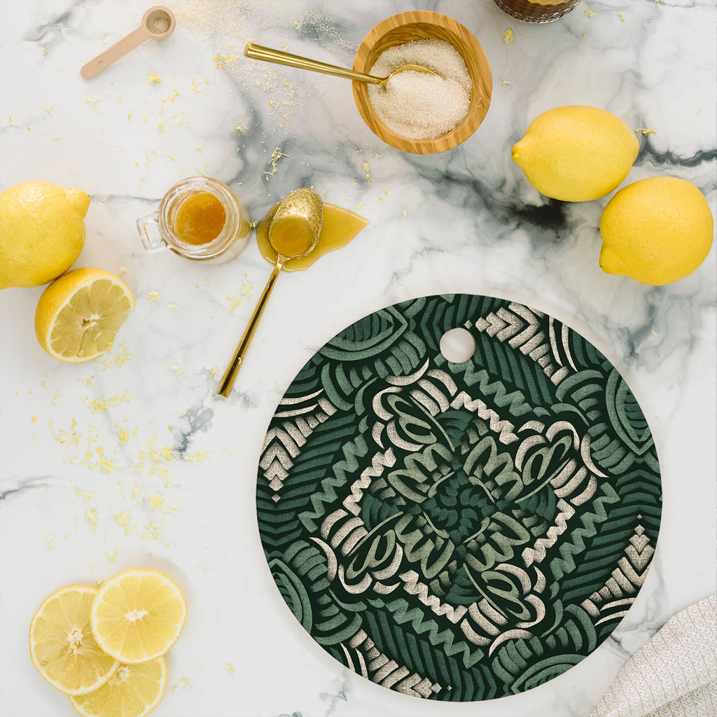 Marta Barragan Camarasa Intricate Forest Mosaic Cutting Board Round