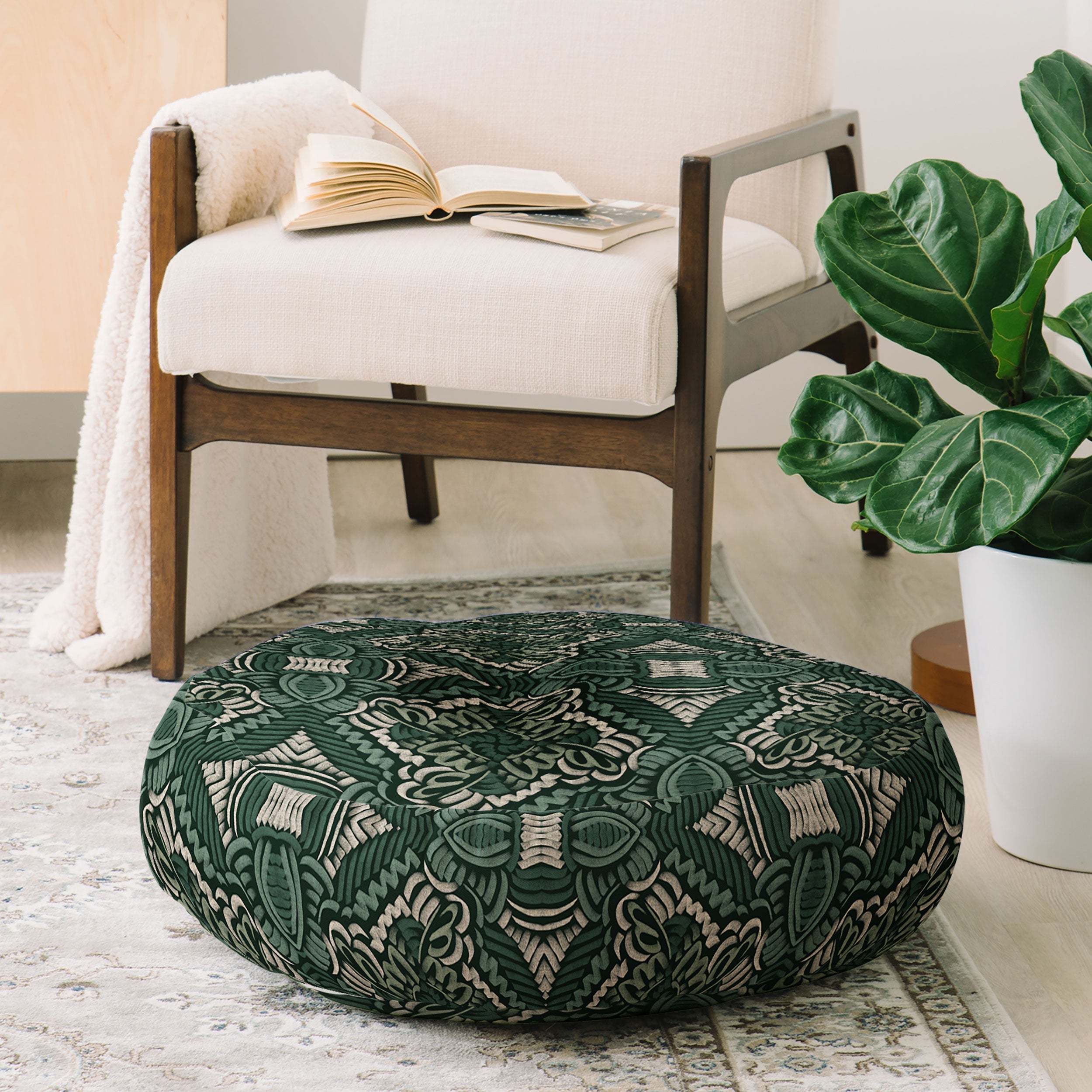 Marta Barragan Camarasa Intricate Forest Mosaic Floor Pillow Round