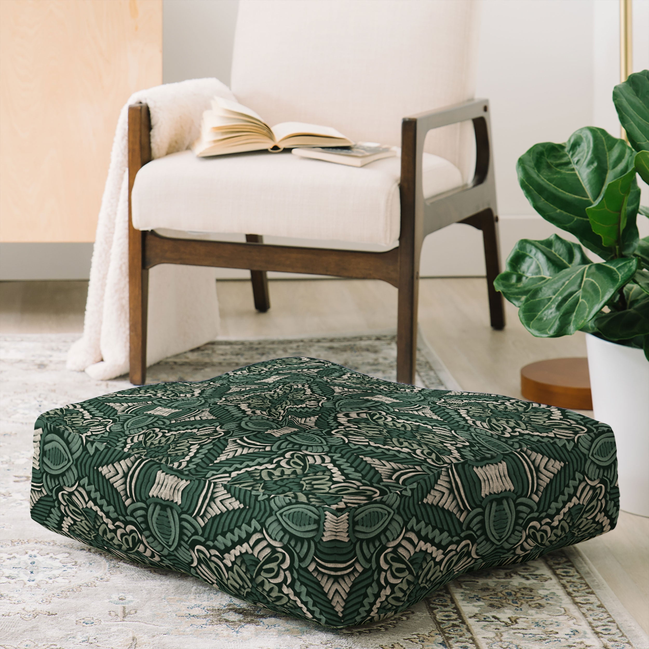Marta Barragan Camarasa Intricate Forest Mosaic Floor Pillow Square
