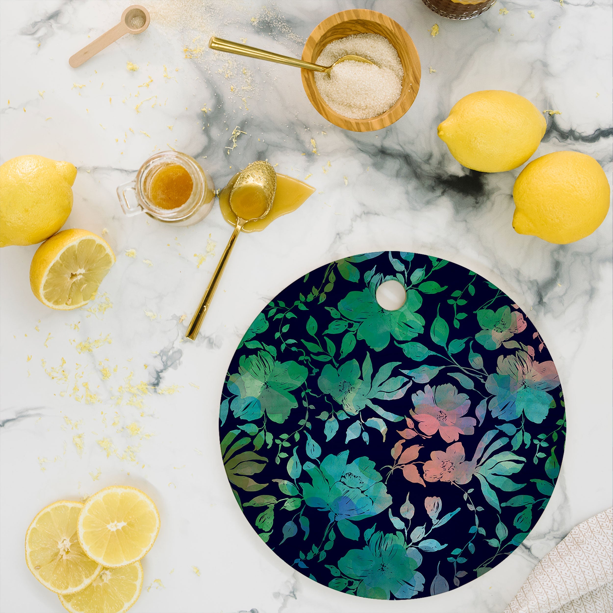 Marta Barragan Camarasa Lush Evening Botanicals Cutting Board Round