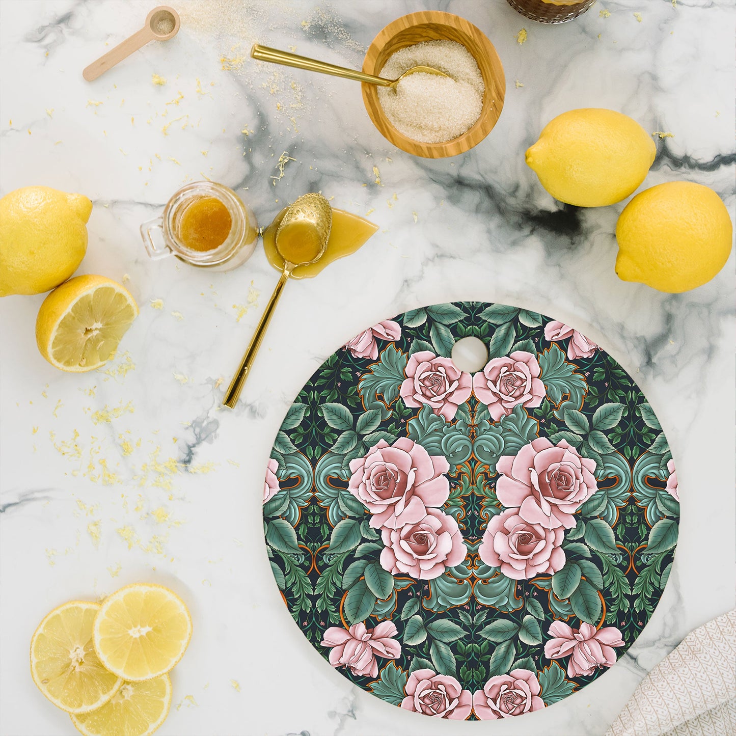 Marta Barragan Camarasa Ornate Vintage Rose Garden Cutting Board Round