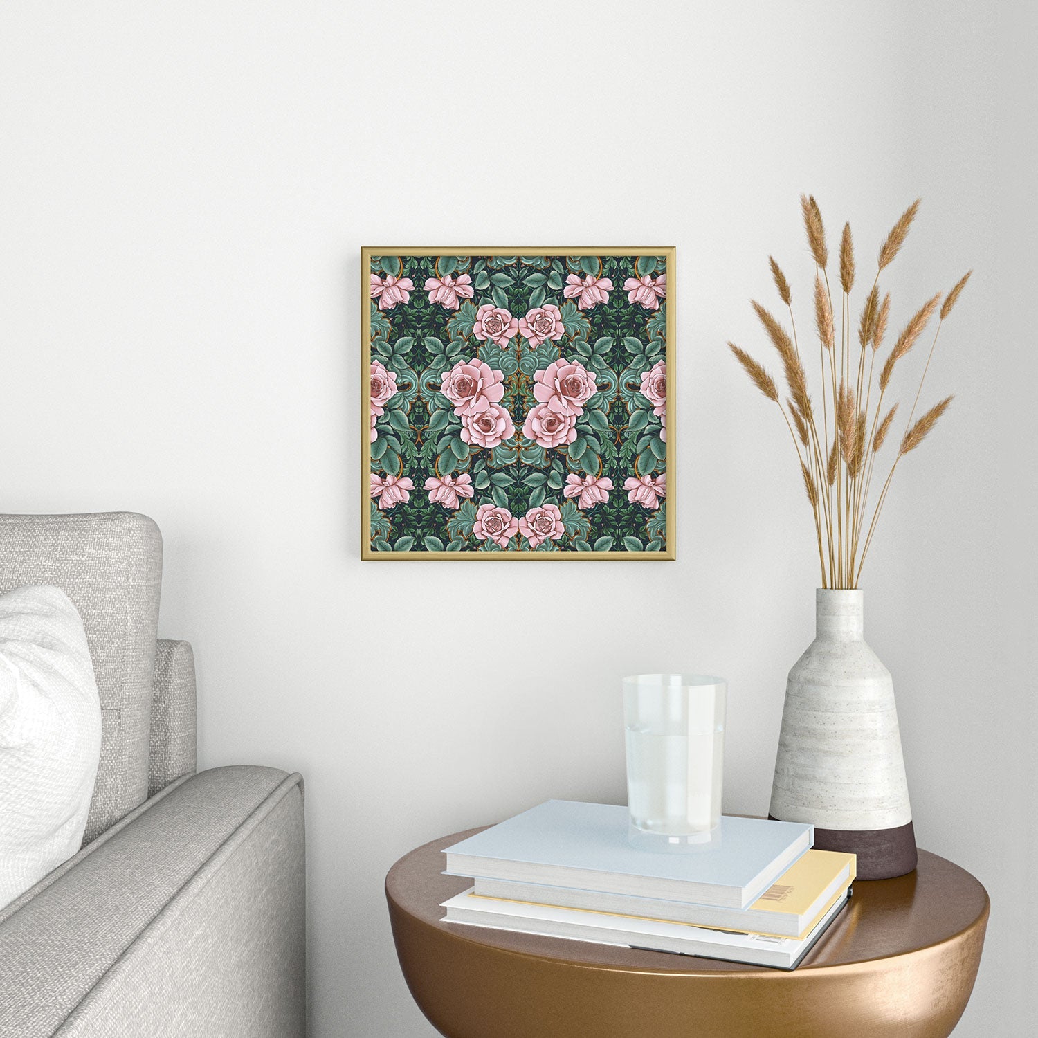 Marta Barragan Camarasa Ornate Vintage Rose Garden Square Metal Framed Art Print