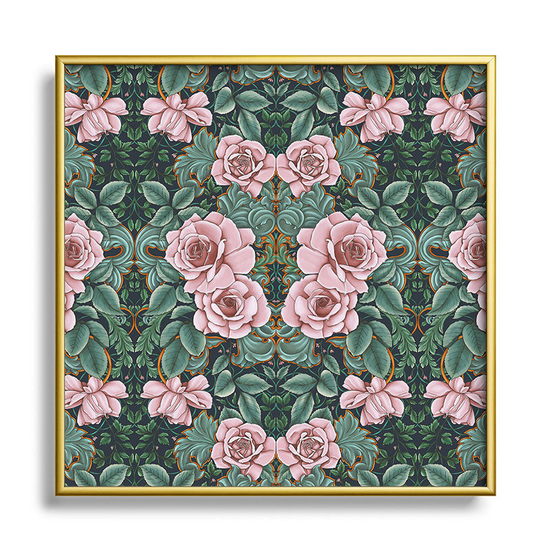 Marta Barragan Camarasa Ornate Vintage Rose Garden Square Metal Framed Art Print