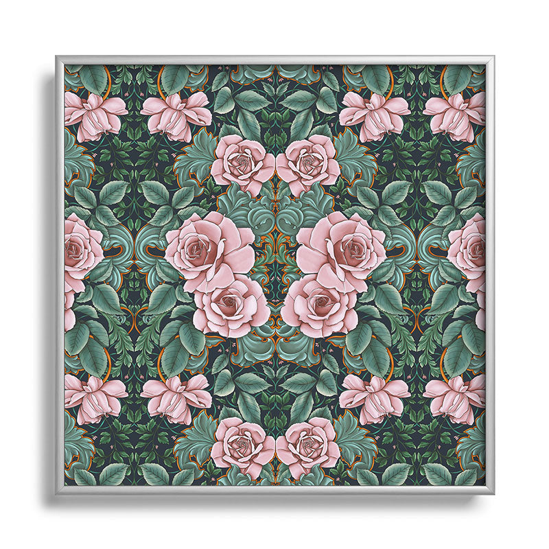 Marta Barragan Camarasa Ornate Vintage Rose Garden Square Metal Framed Art Print