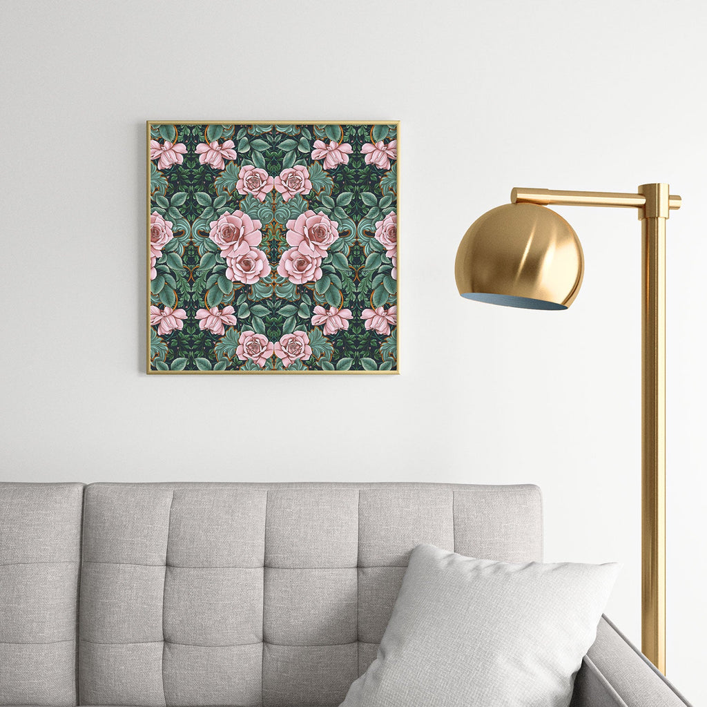 Marta Barragan Camarasa Ornate Vintage Rose Garden Square Metal Framed Art Print
