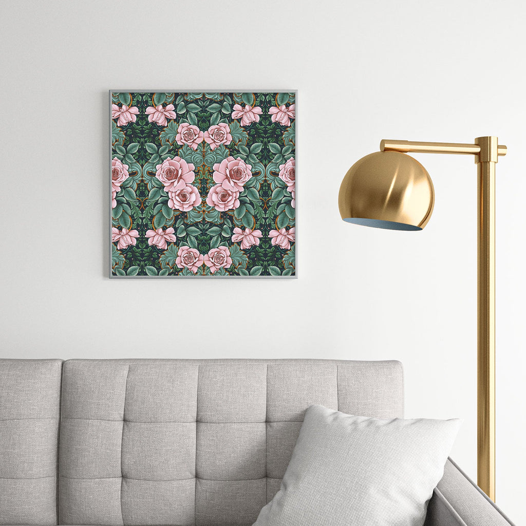 Marta Barragan Camarasa Ornate Vintage Rose Garden Square Metal Framed Art Print