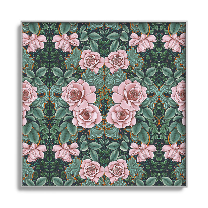 Marta Barragan Camarasa Ornate Vintage Rose Garden Square Metal Framed Art Print