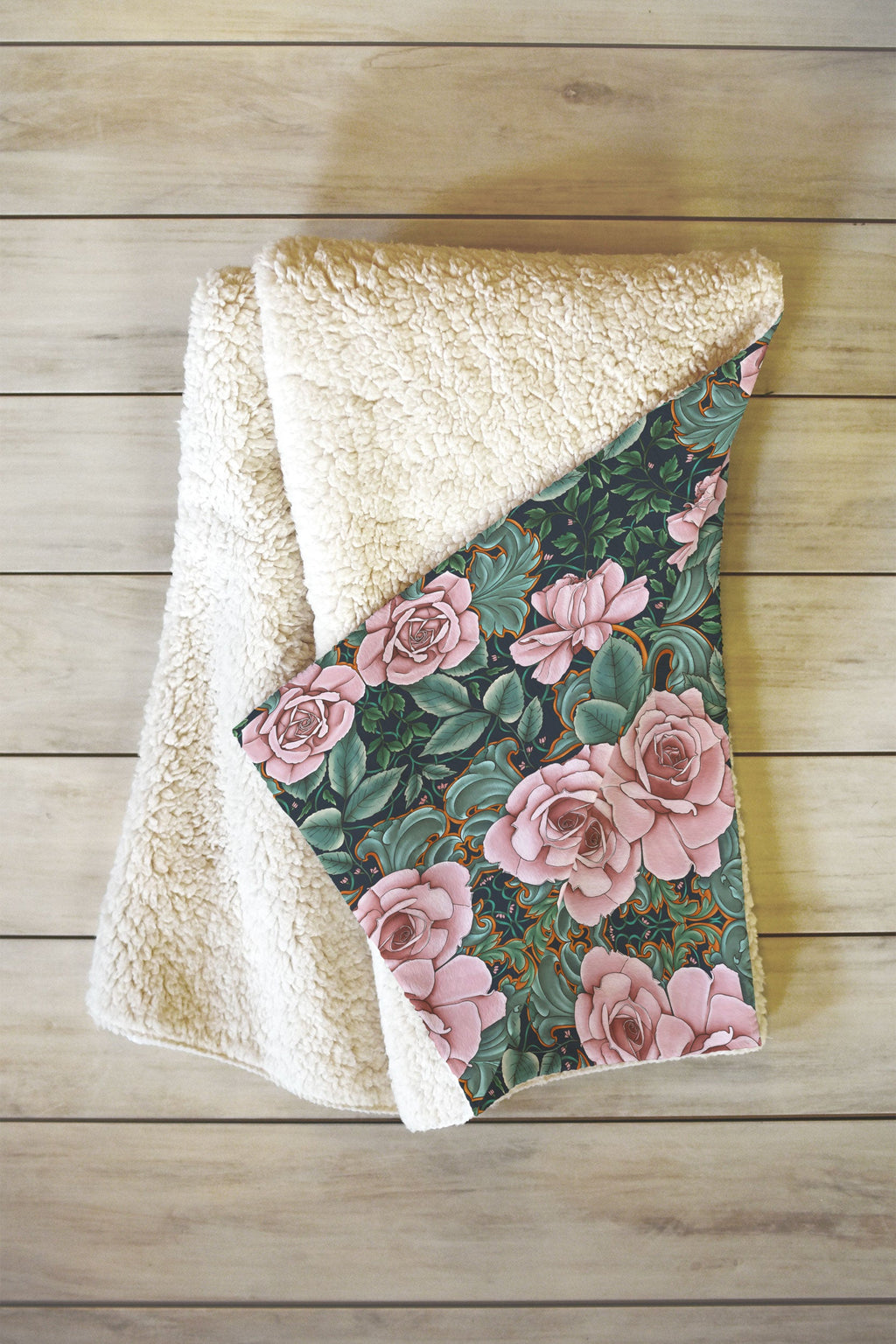 Marta Barragan Camarasa Ornate Vintage Rose Garden Fleece Throw Blanket
