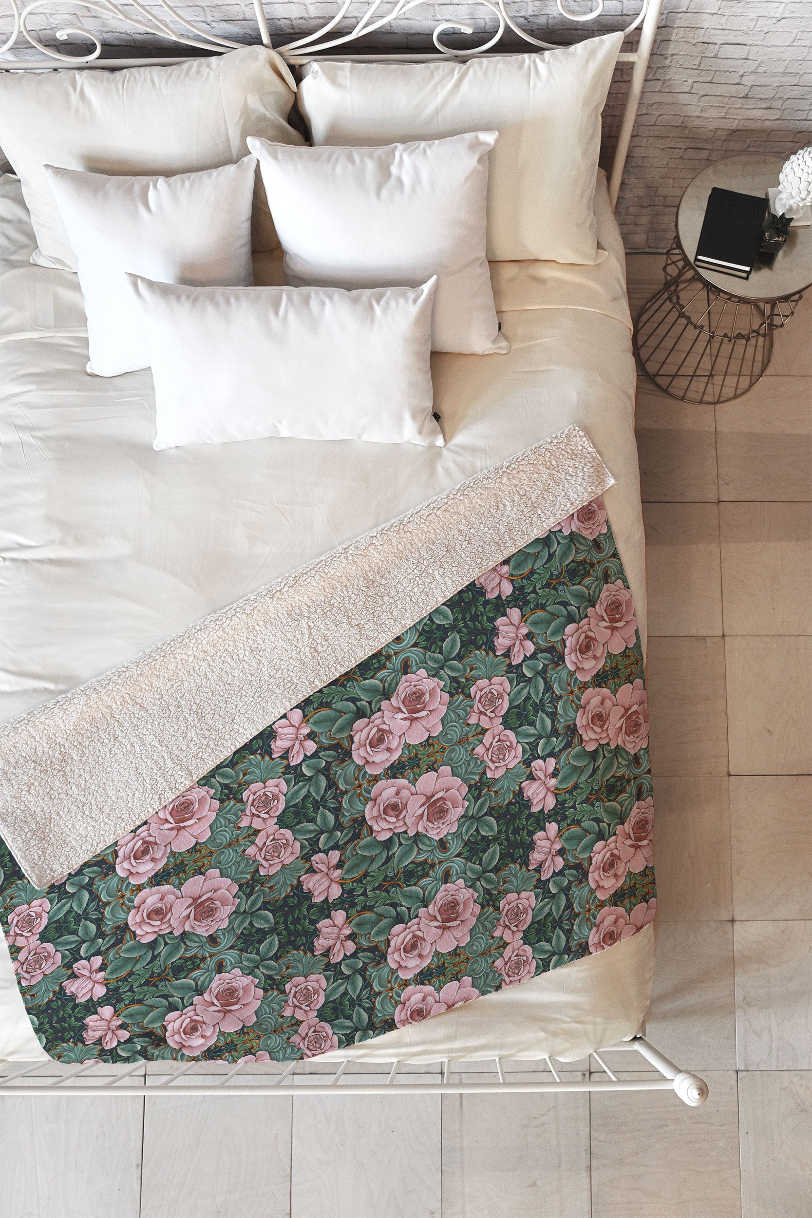 Marta Barragan Camarasa Ornate Vintage Rose Garden Fleece Throw Blanket
