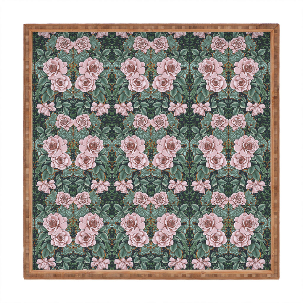 Marta Barragan Camarasa Ornate Vintage Rose Garden Square Tray