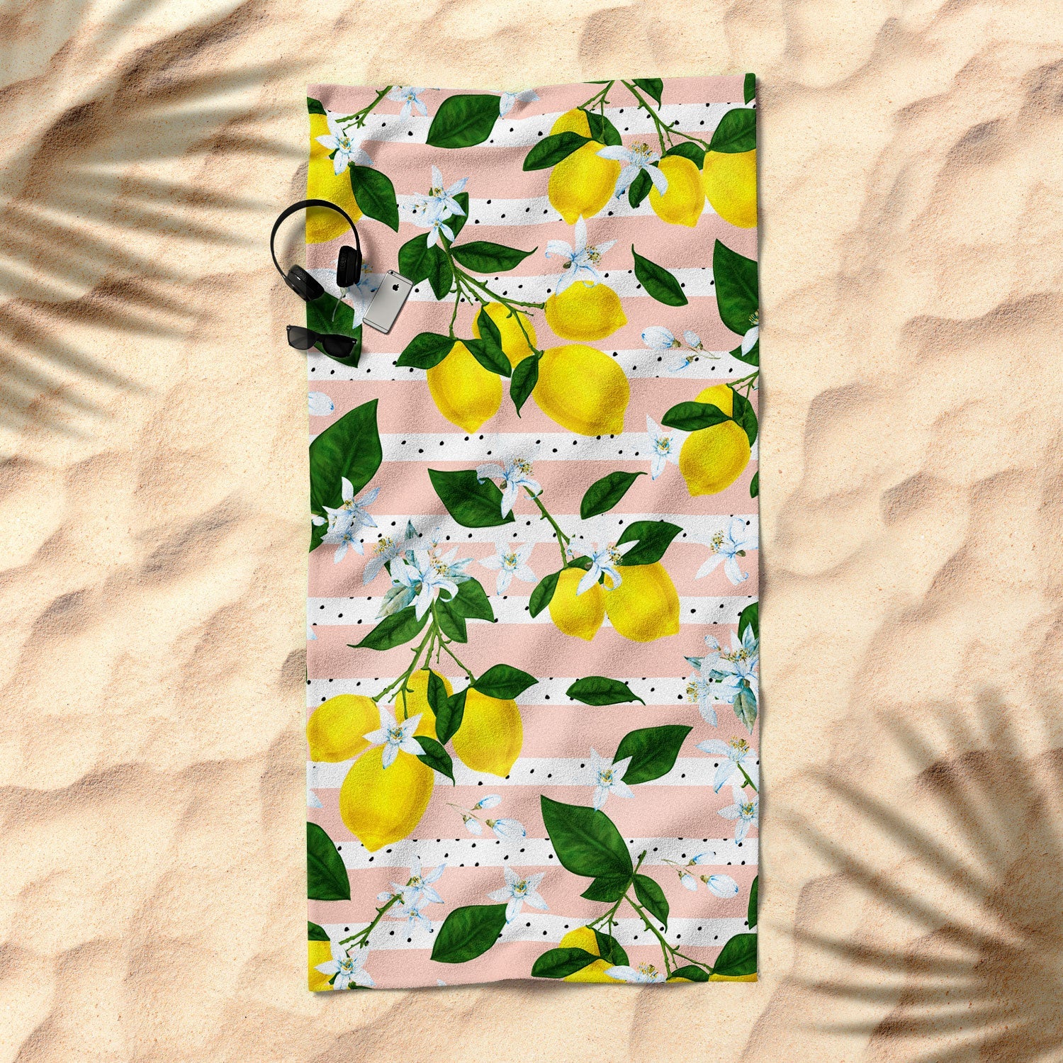 Marta Barragan Camarasa Pattern of flowery lemons Beach Towel