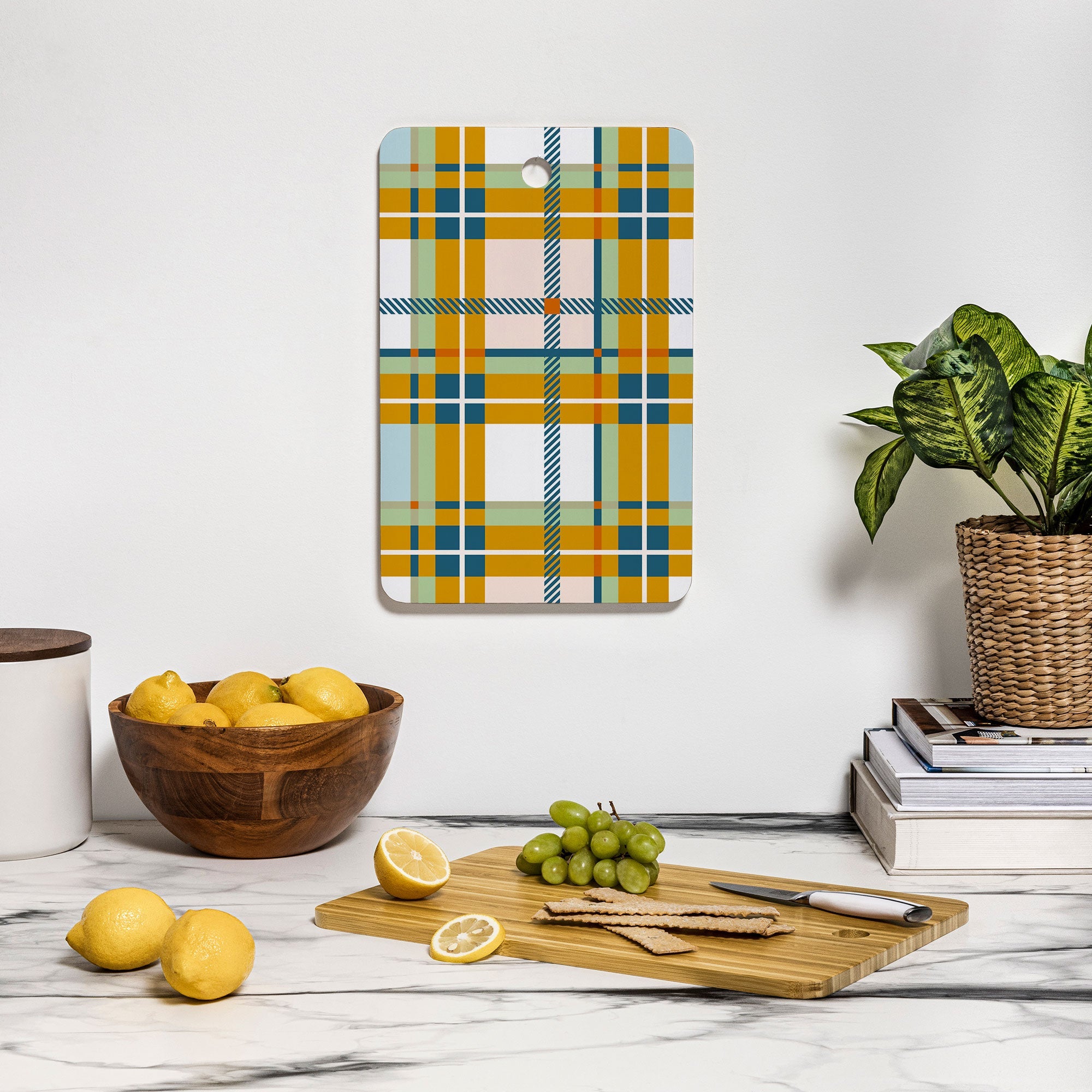 Marta Barragan Camarasa Warm Plaid Fusion Cutting Board Rectangle