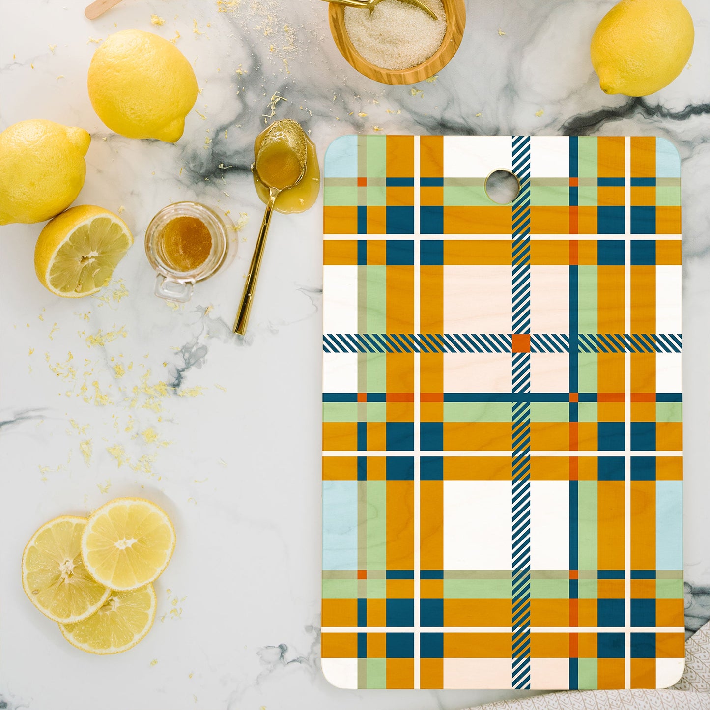 Marta Barragan Camarasa Warm Plaid Fusion Cutting Board Rectangle