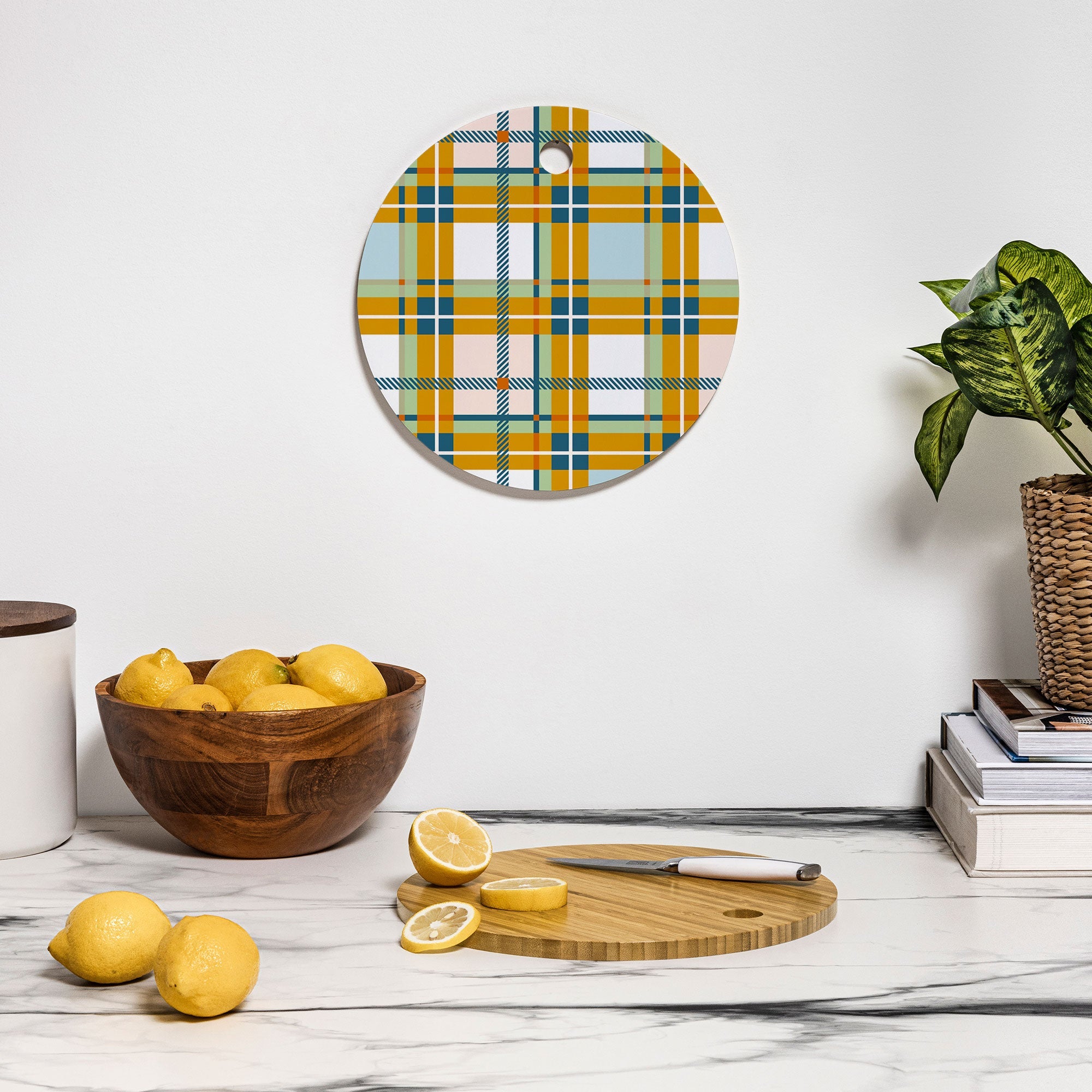Marta Barragan Camarasa Warm Plaid Fusion Cutting Board Round