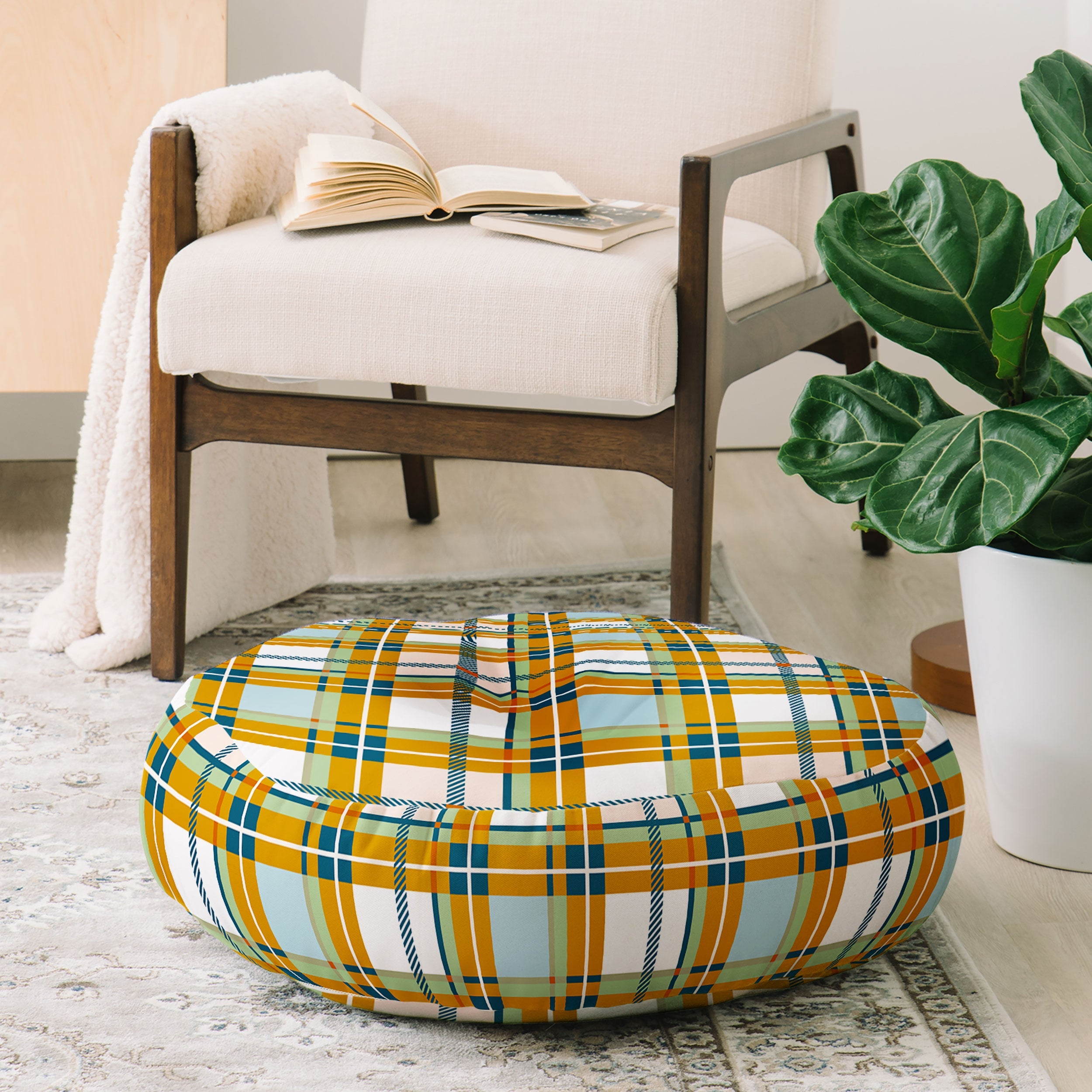 Marta Barragan Camarasa Warm Plaid Fusion Floor Pillow Round
