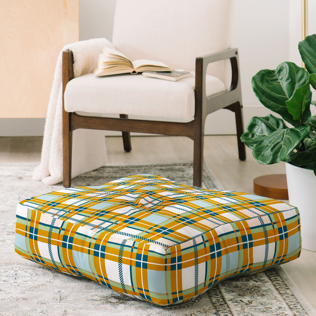 Marta Barragan Camarasa Warm Plaid Fusion Floor Pillow Square
