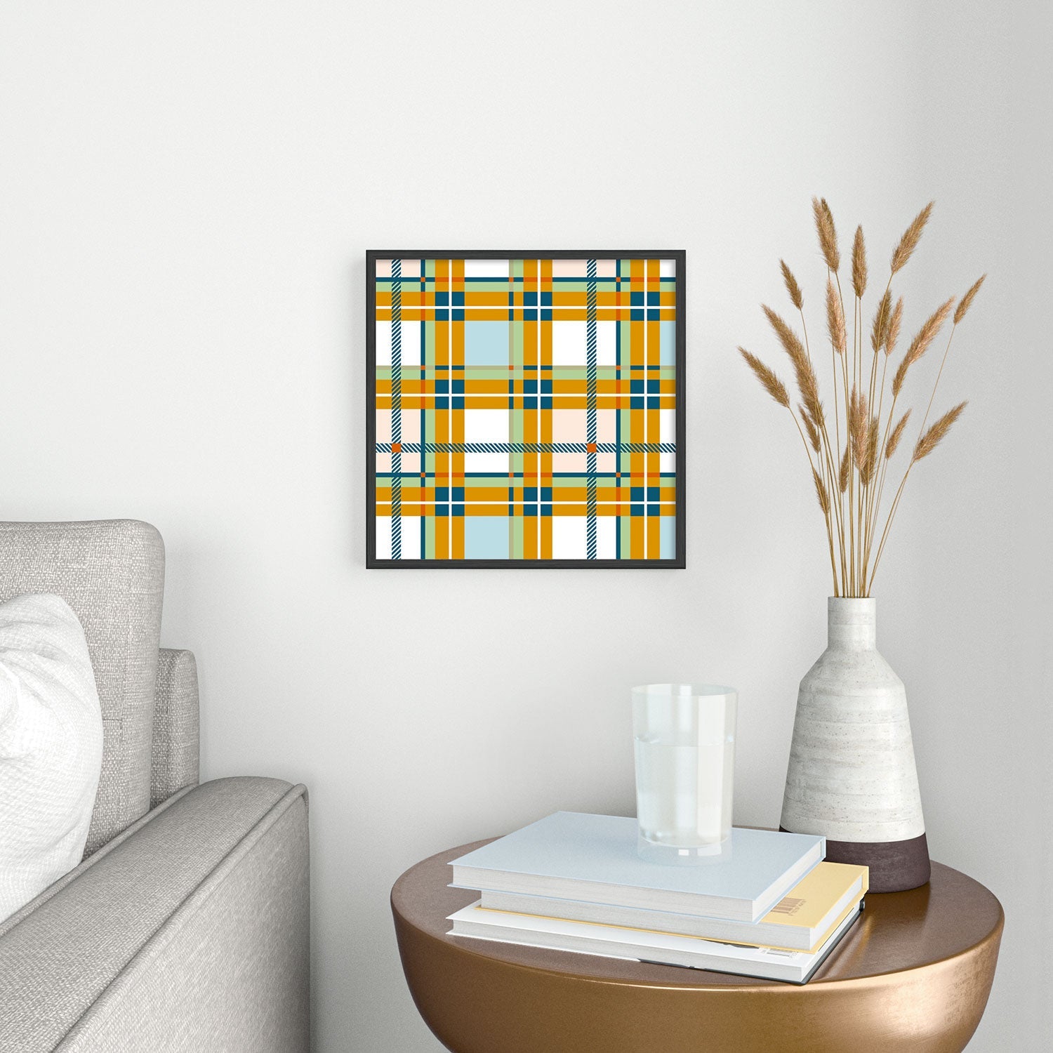 Marta Barragan Camarasa Warm Plaid Fusion Square Metal Framed Art Print