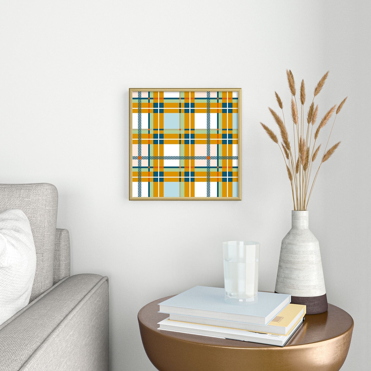Marta Barragan Camarasa Warm Plaid Fusion Square Metal Framed Art Print