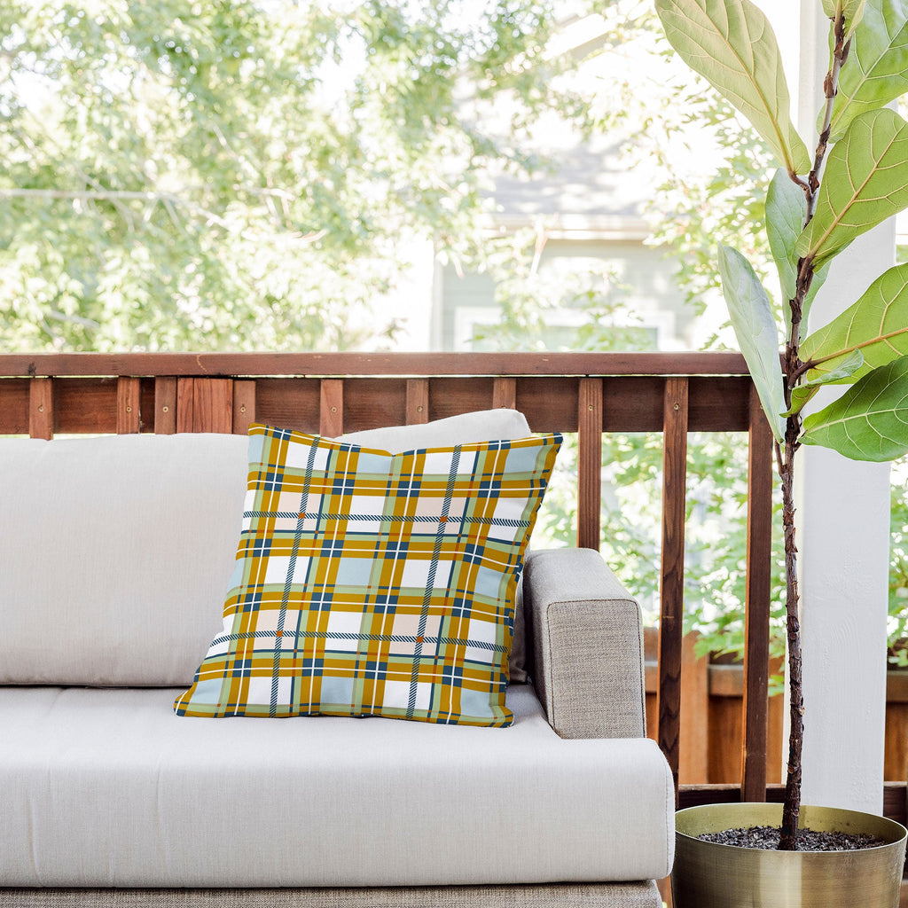 Marta Barragan Camarasa Warm Plaid Fusion Outdoor Throw Pillow