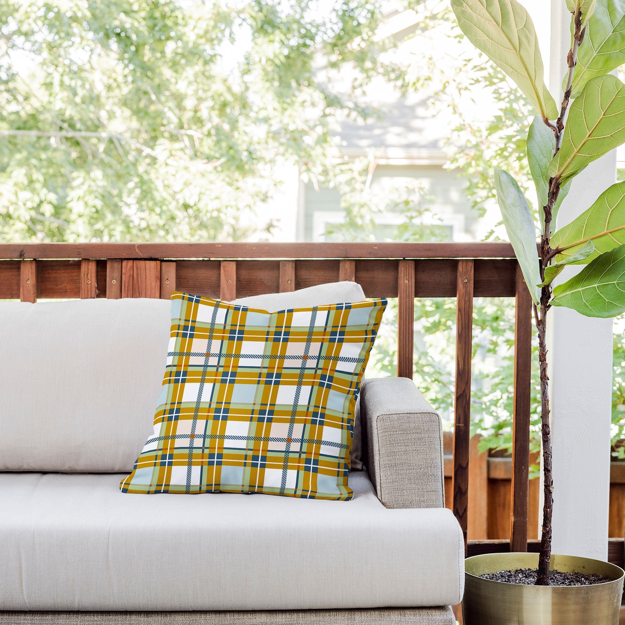 Marta Barragan Camarasa Warm Plaid Fusion Outdoor Throw Pillow