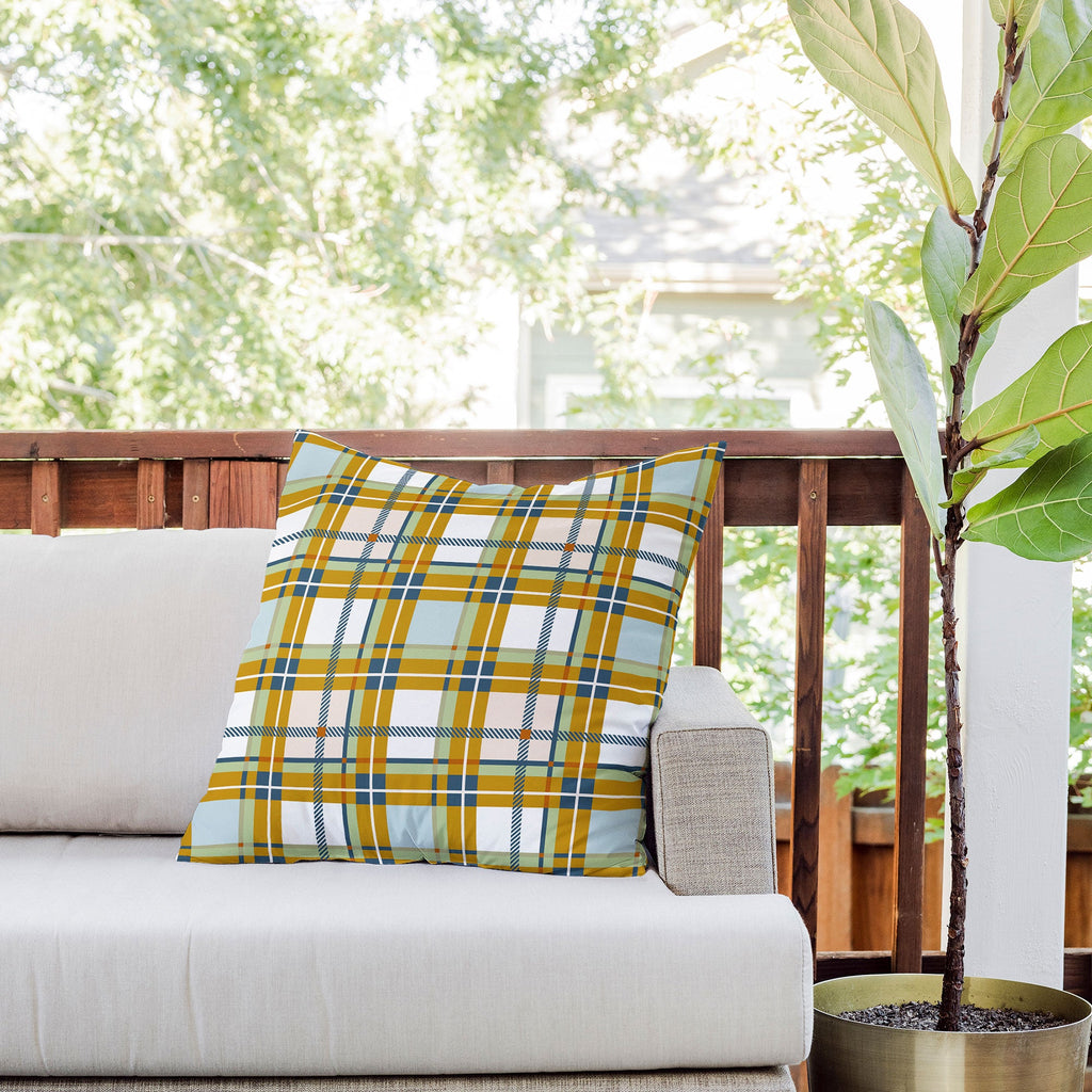 Marta Barragan Camarasa Warm Plaid Fusion Outdoor Throw Pillow