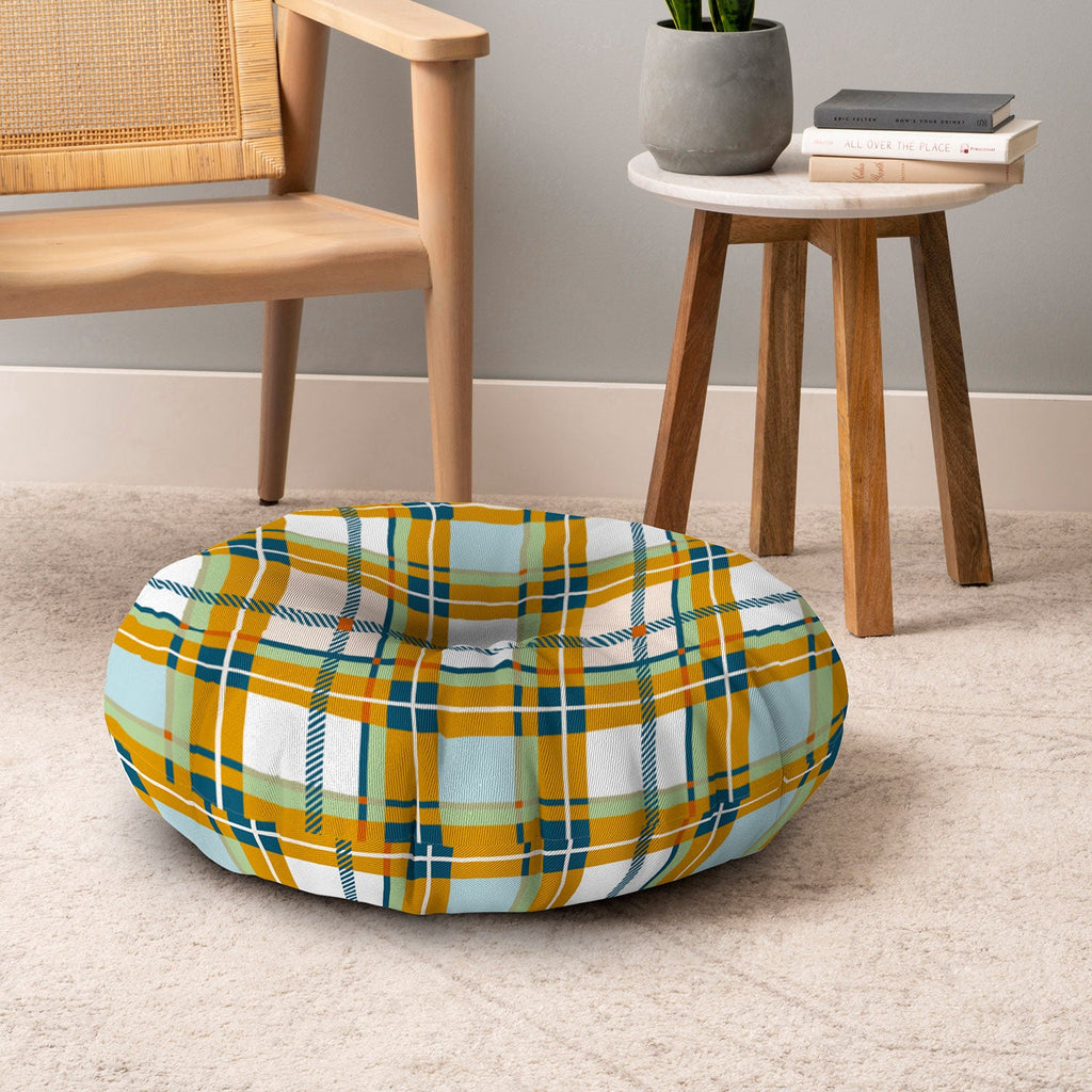 Marta Barragan Camarasa Warm Plaid Fusion Floor Pillow Round