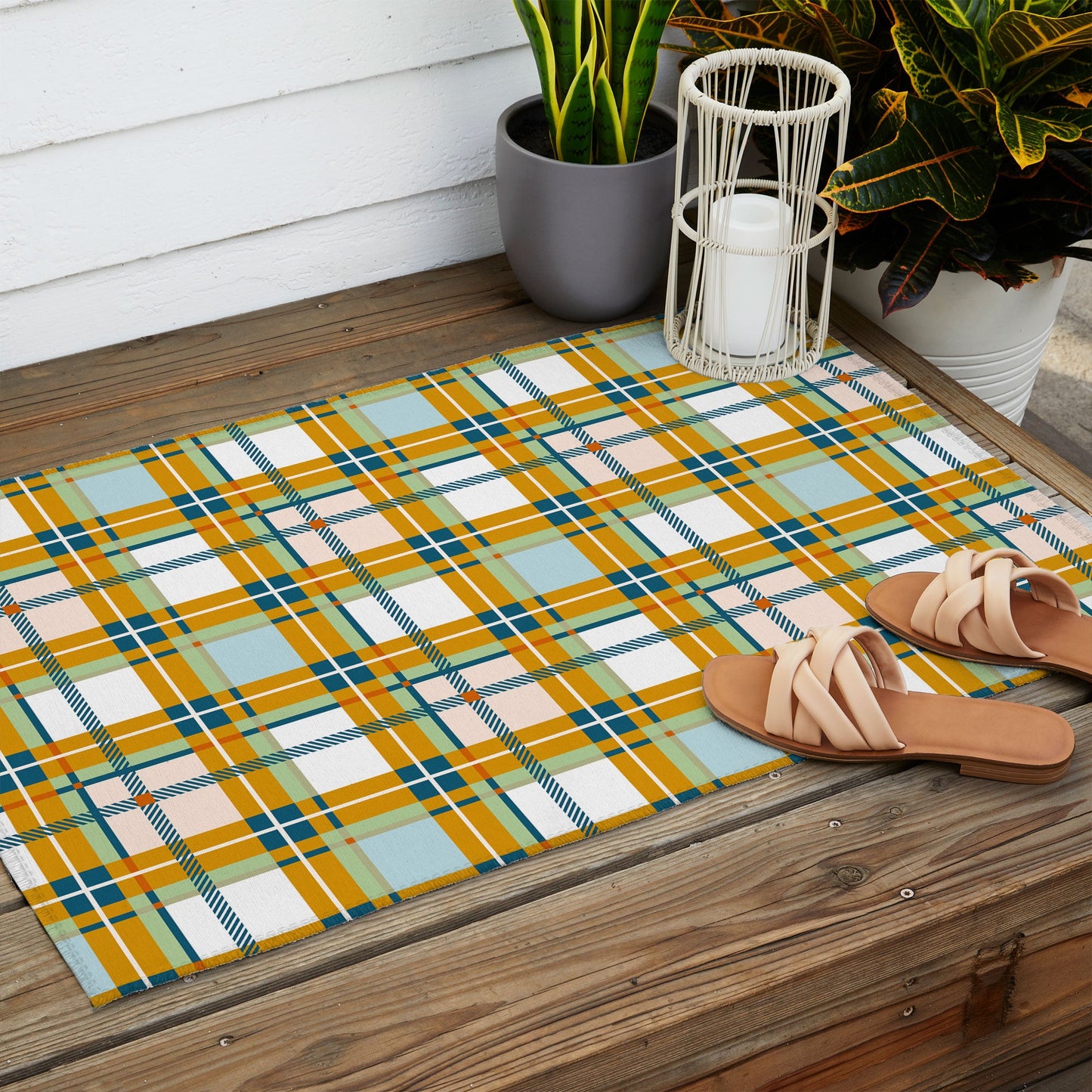 Marta Barragan Camarasa Warm Plaid Fusion Outdoor Rug