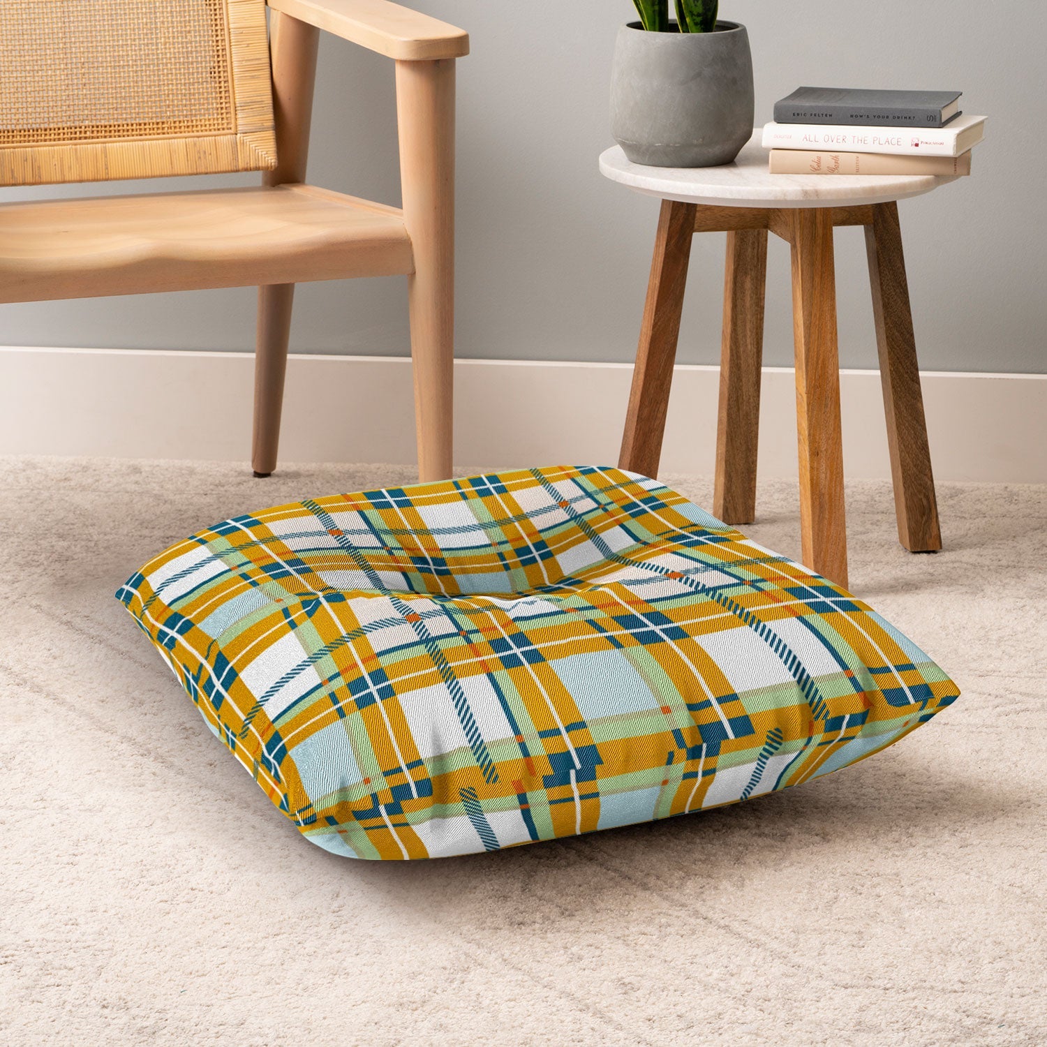 Marta Barragan Camarasa Warm Plaid Fusion Floor Pillow Square