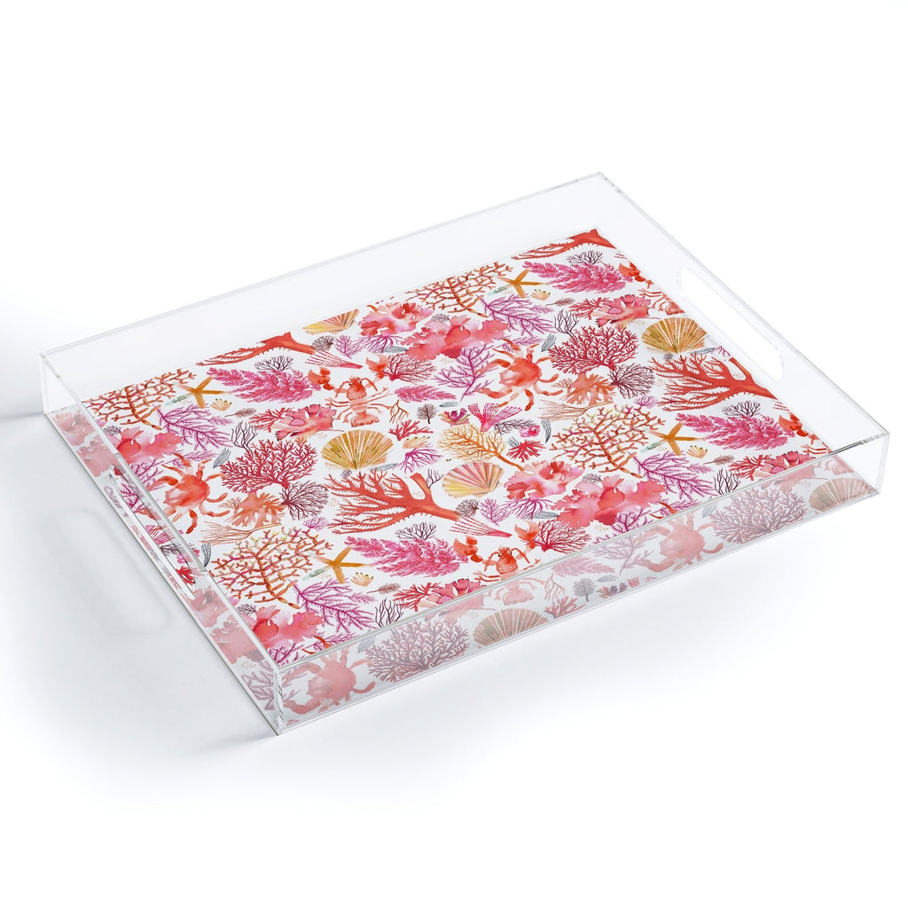 Ninola Design Botanic Retreat Coral Reef Crab Lobster Red Acrylic Tray