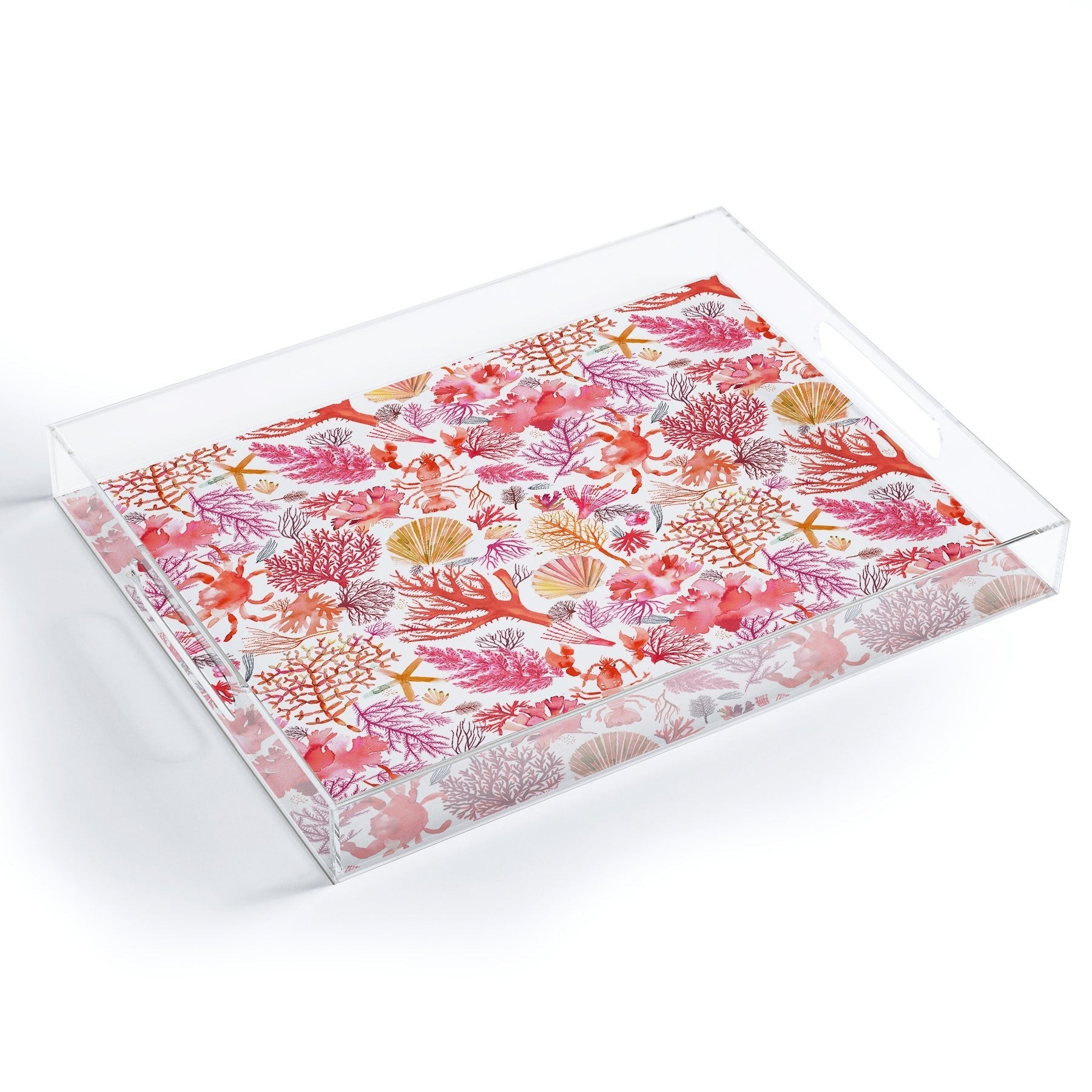 Ninola Design Botanic Retreat Coral Reef Crab Lobster Red Acrylic Tray