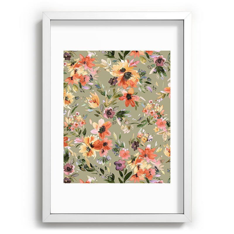 Ninola Design Botanic Retreat Painterly Tropical Flowers Sage Green Recessed Framing Rectangle