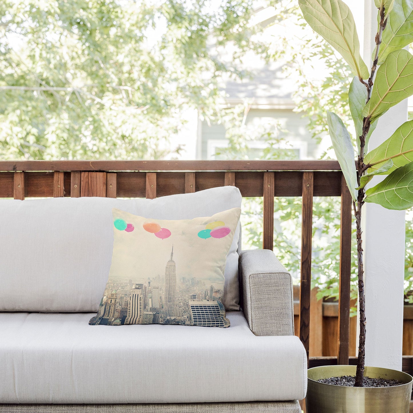Maybe Sparrow Photography Balloons Over The City Outdoor Throw Pillow