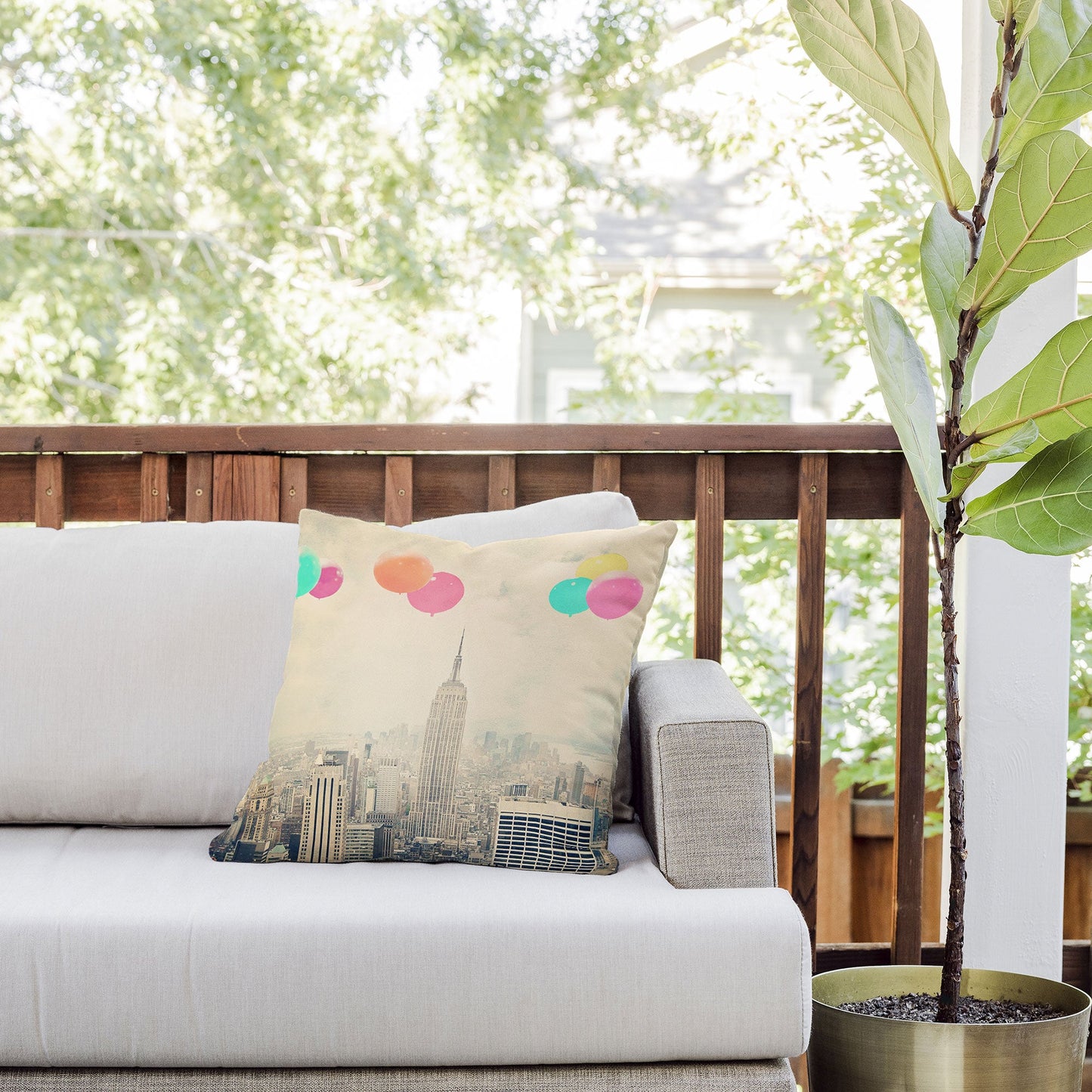 Maybe Sparrow Photography Balloons Over The City Outdoor Throw Pillow