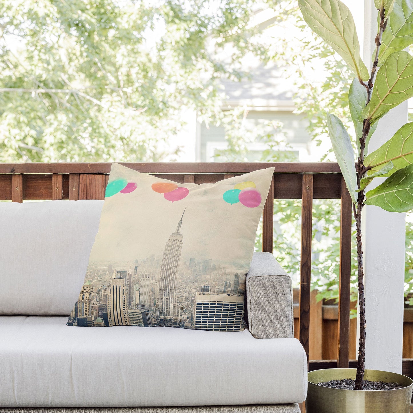 Maybe Sparrow Photography Balloons Over The City Outdoor Throw Pillow
