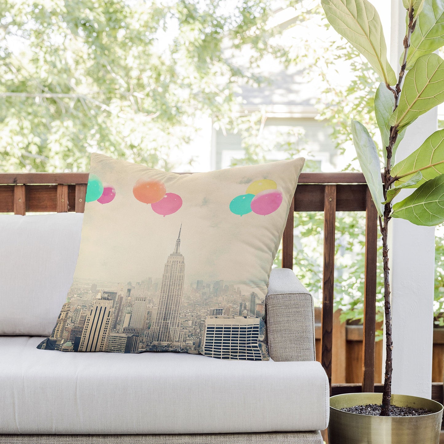 Maybe Sparrow Photography Balloons Over The City Outdoor Throw Pillow