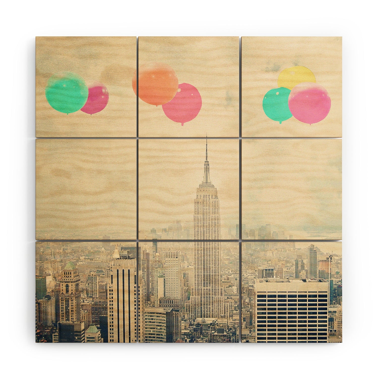 Maybe Sparrow Photography Balloons Over The City Wood Wall Mural
