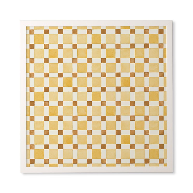 Ninola Design Everyday Artifact Checker Mosaic Tiles Geometry Yellow Framed Wall Art