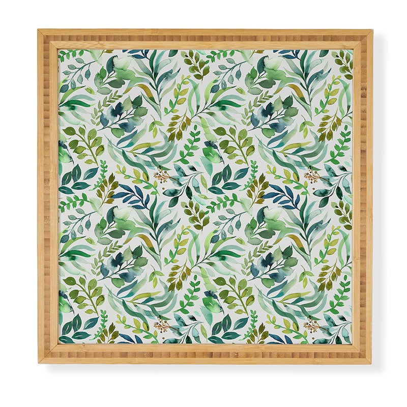 Ninola Design Botanic Retreat Loose Botanical Leaves Watercolor Green Framed Wall Art