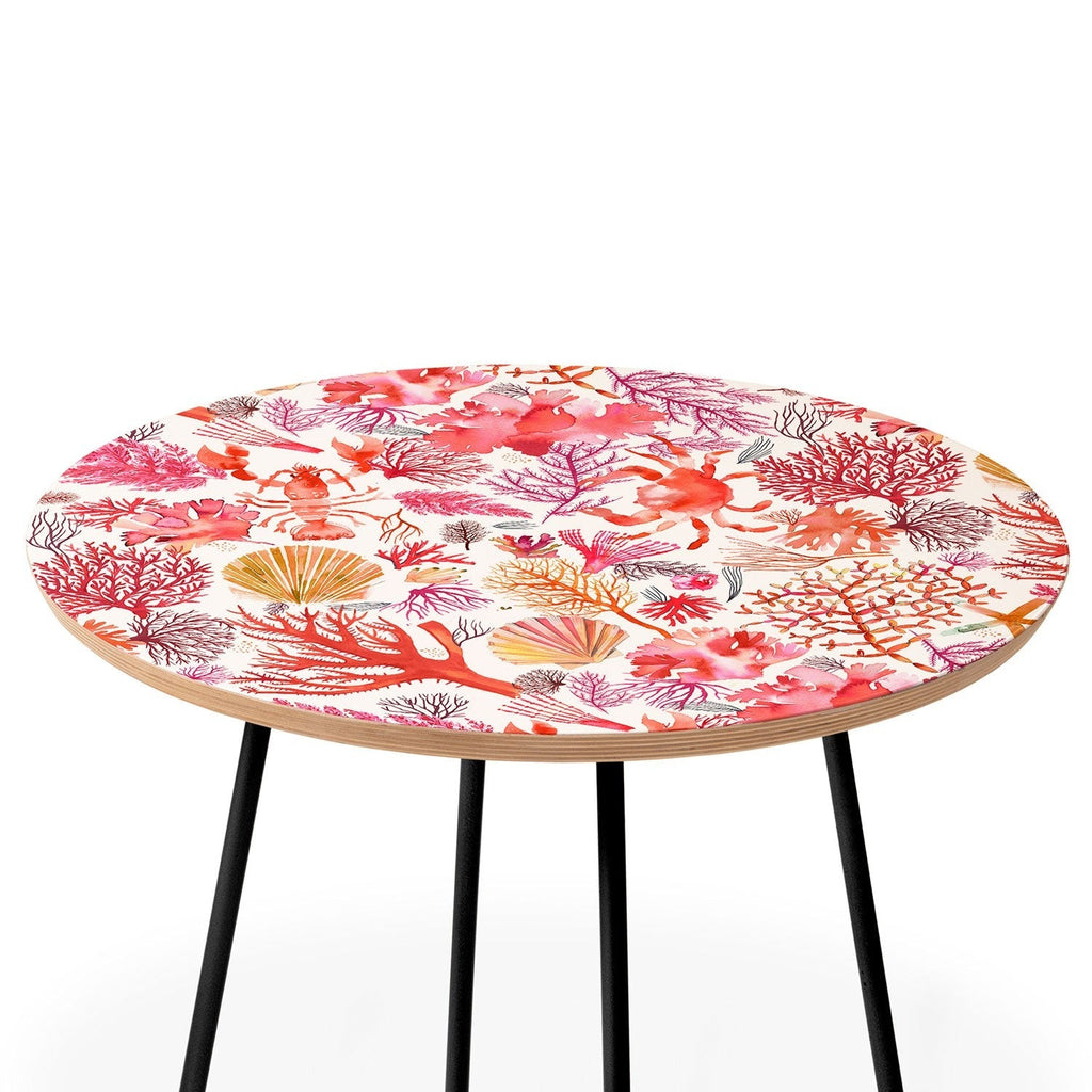 Ninola Design Botanic Retreat Coral Reef Crab Lobster Red Round Side Table