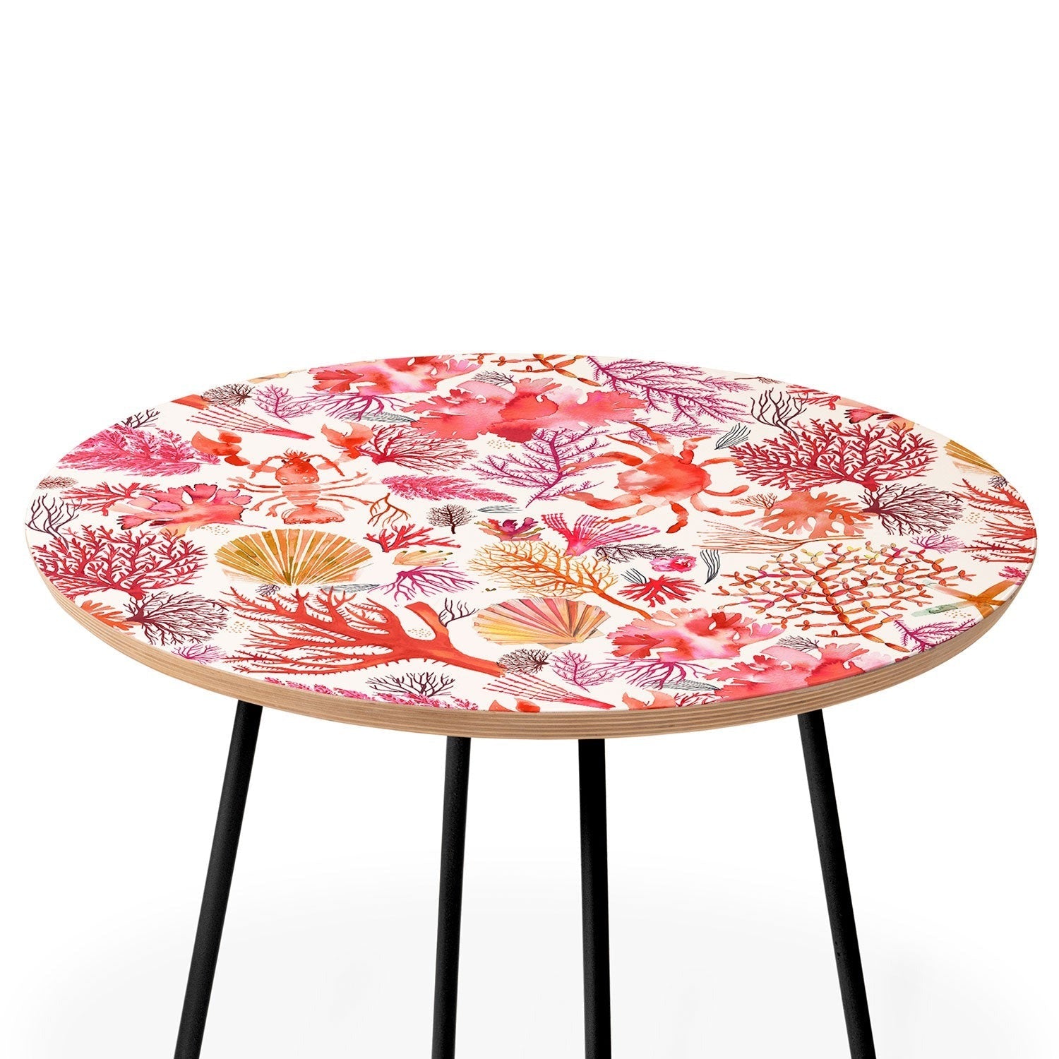Ninola Design Botanic Retreat Coral Reef Crab Lobster Red Round Side Table