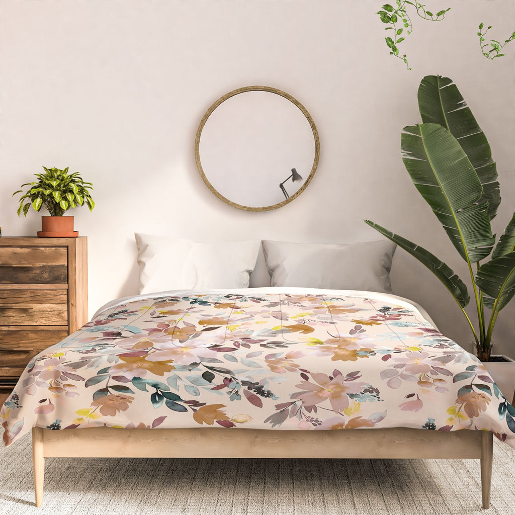 Ninola Design Botanic Retreat Floral Oleander Whimsical Soft Pink Comforter